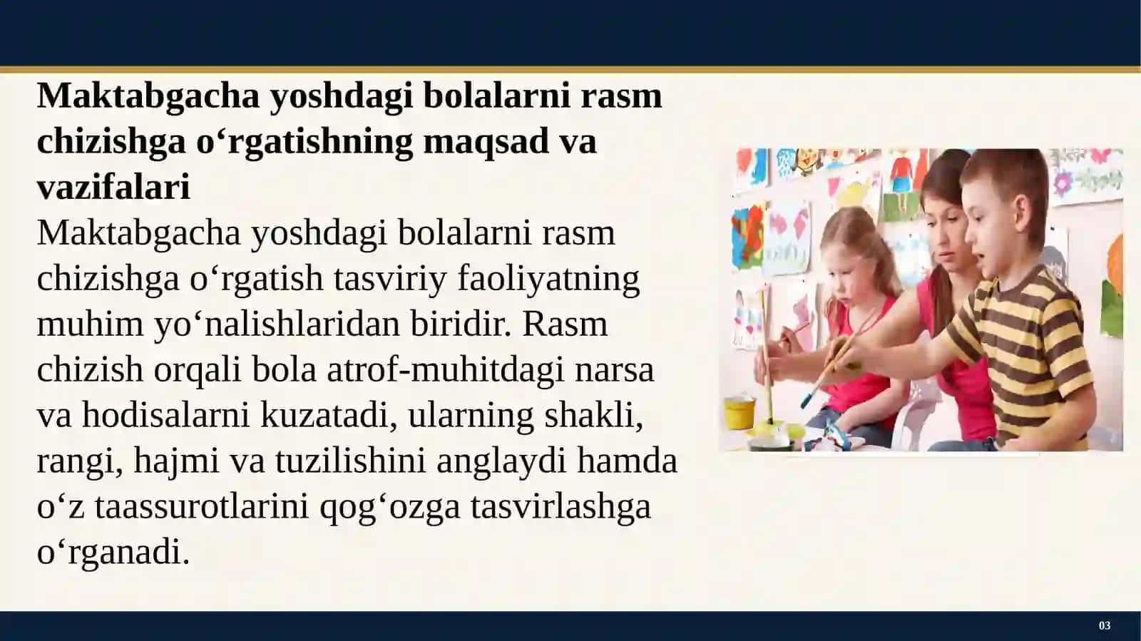 Maktabgacha yoshdagi bolalarni rasm chizishga o‘rgatish. MTTning turli yosh guruhlarida rasm chizishga o‘rgatish metodlari 3