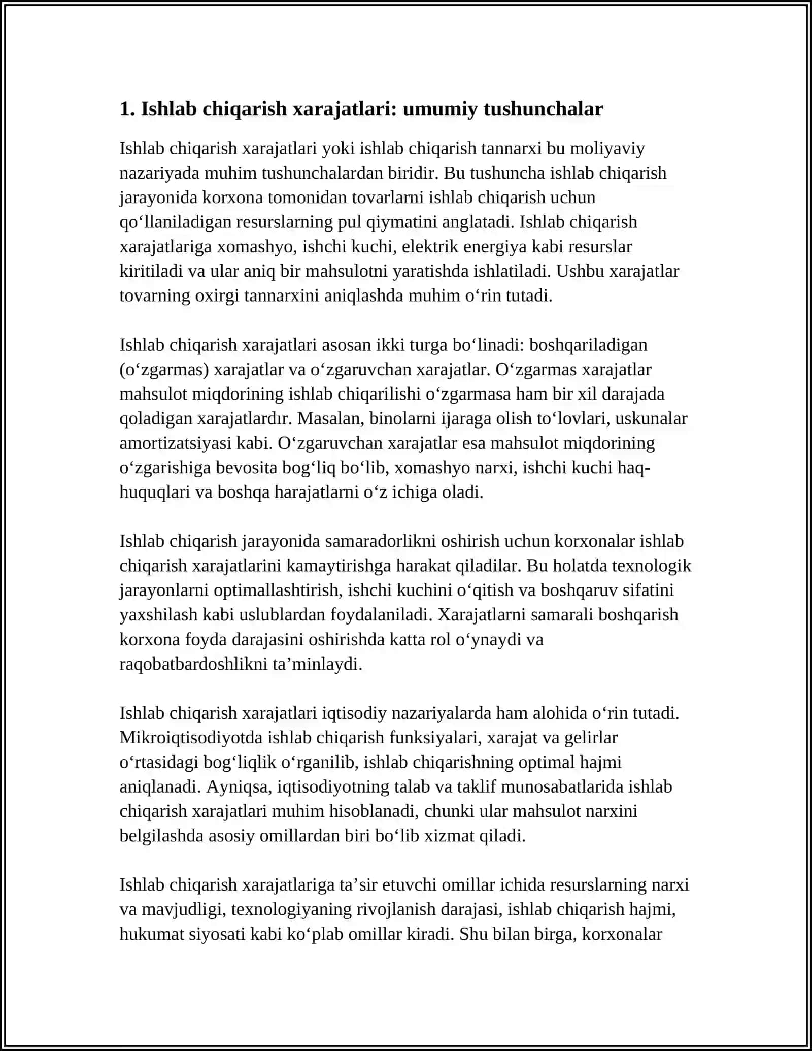 Ishlab chiqarish xarajatlari va foyda 3