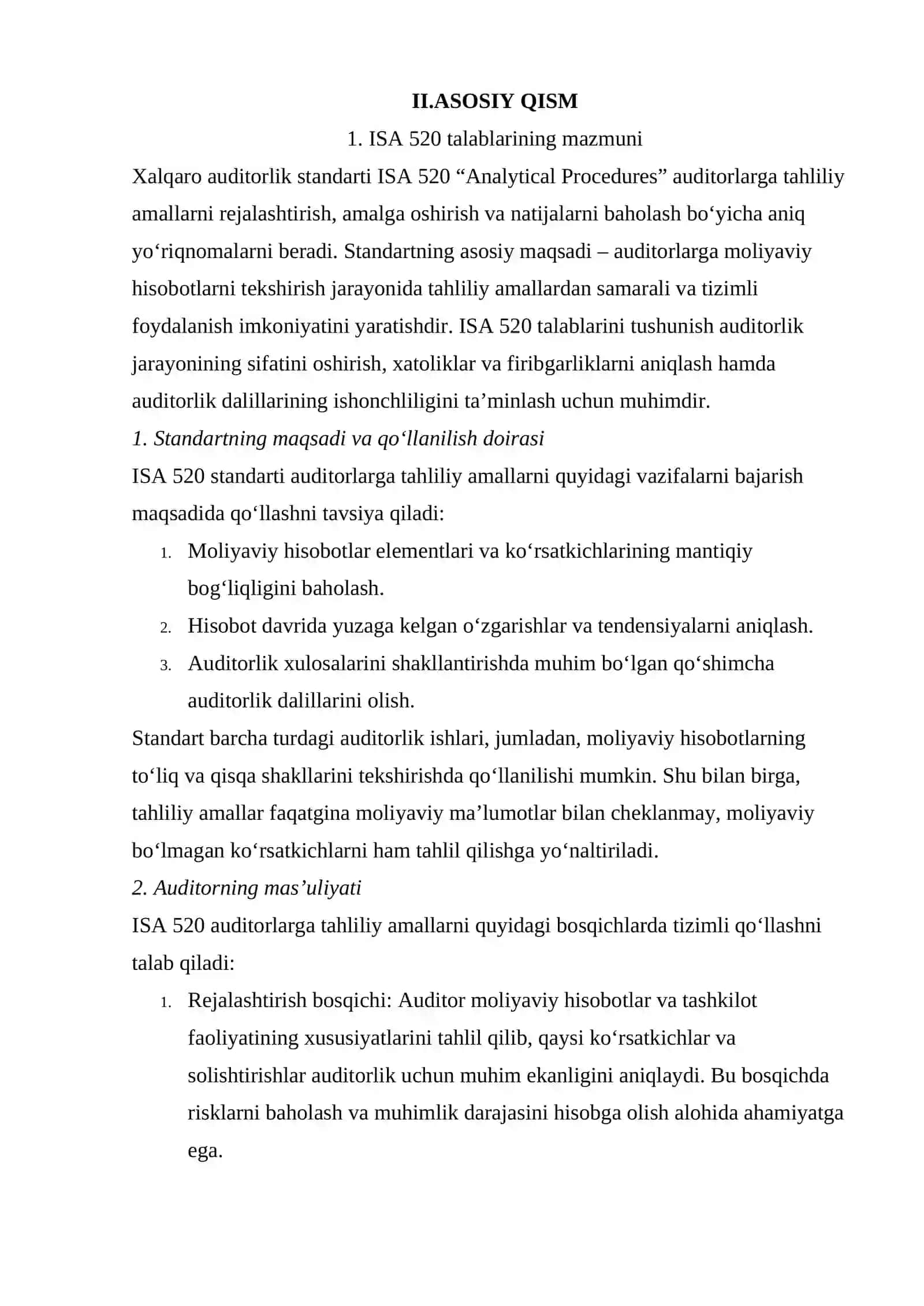 TAHLILIY AMALLAR ISA 520 ANALYTICAL PROCEDURES TALABLARI VA AMALIY QO'LLANISHI 3