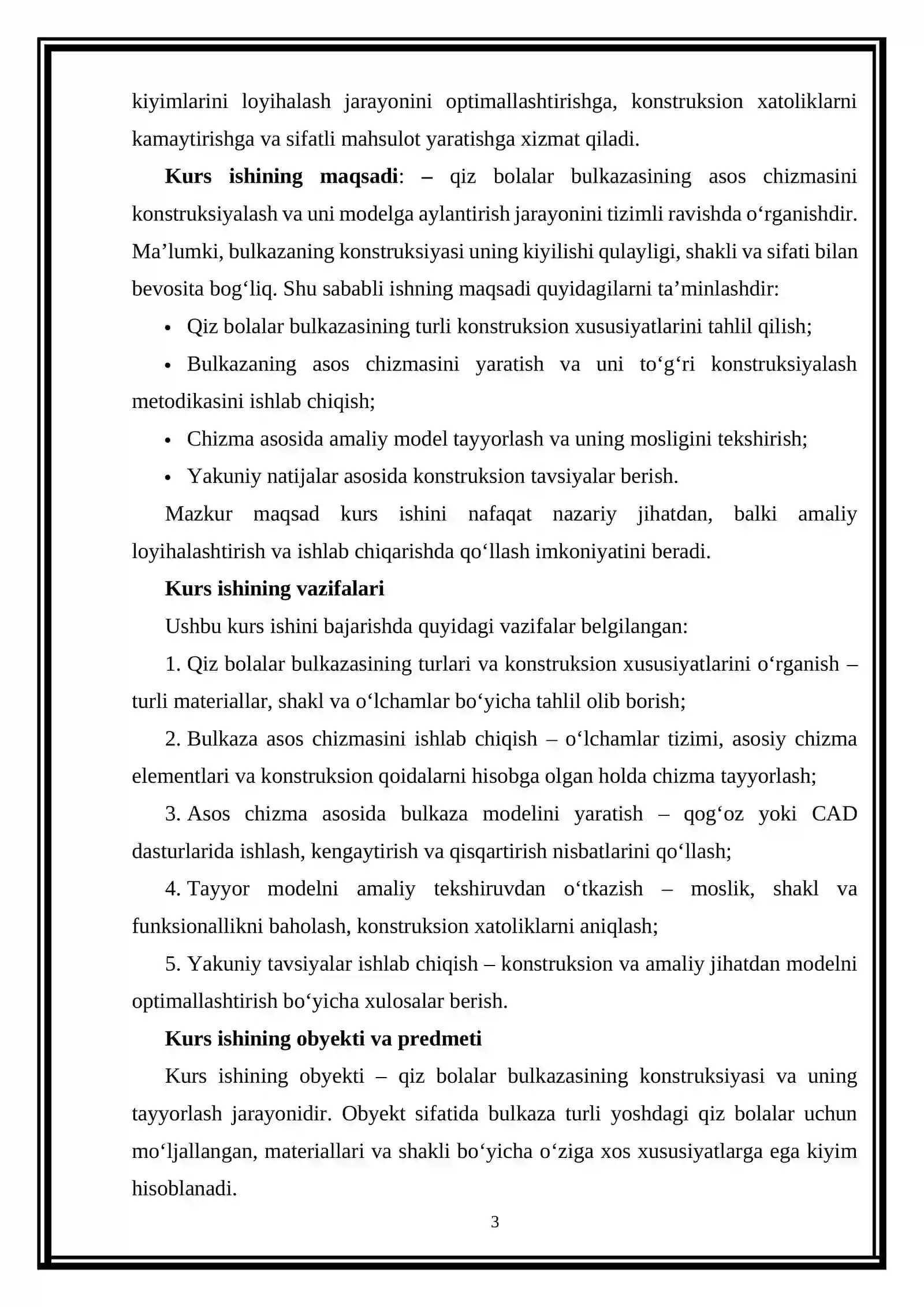 Qiz Bolalar Bulkazasi Konstruksiyasi va Modellash kurs ishi 3