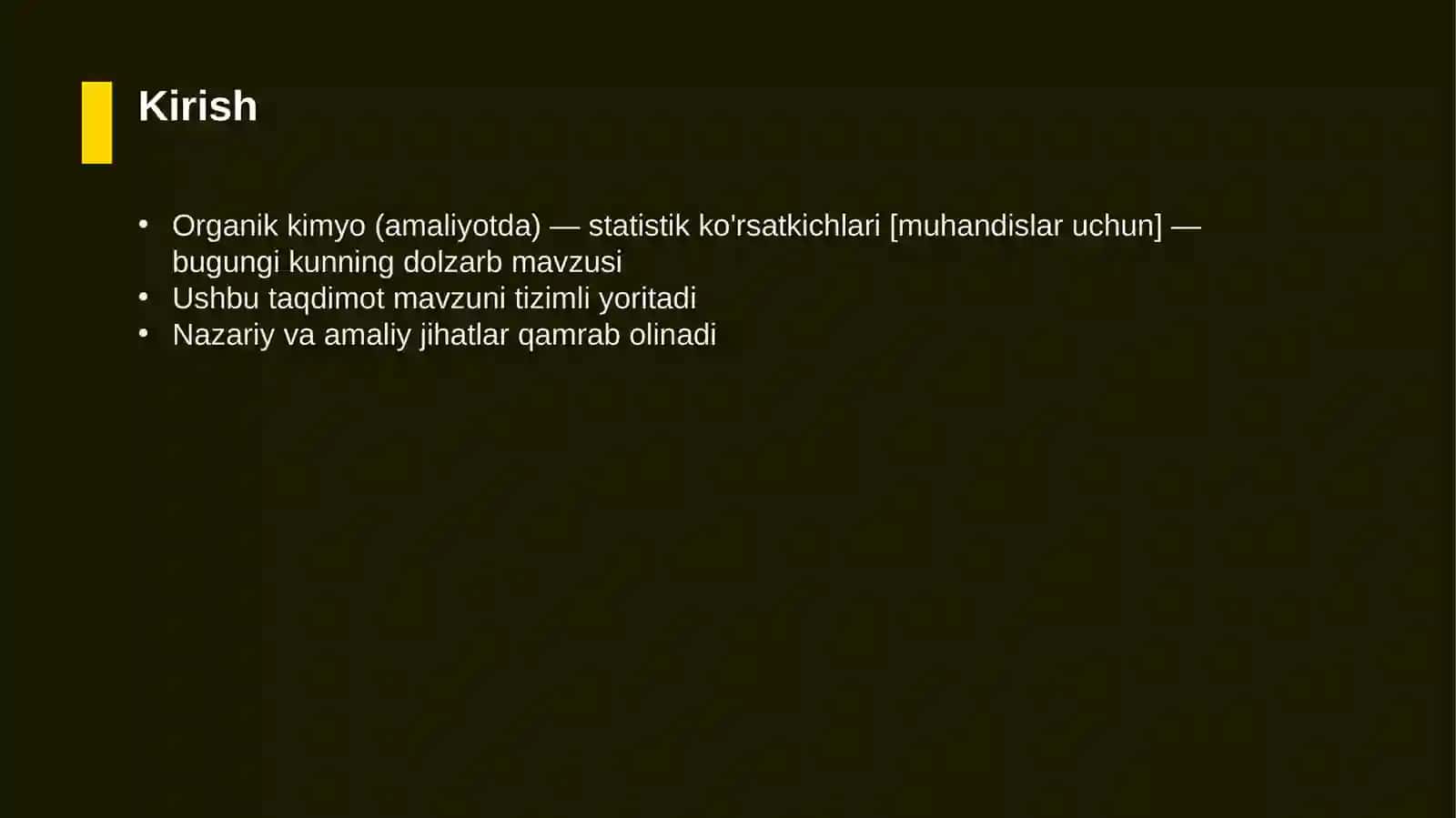 Organik kimyo (amaliyotda) — statistik ko'rsatkichlari [muhandislar uchun] 3