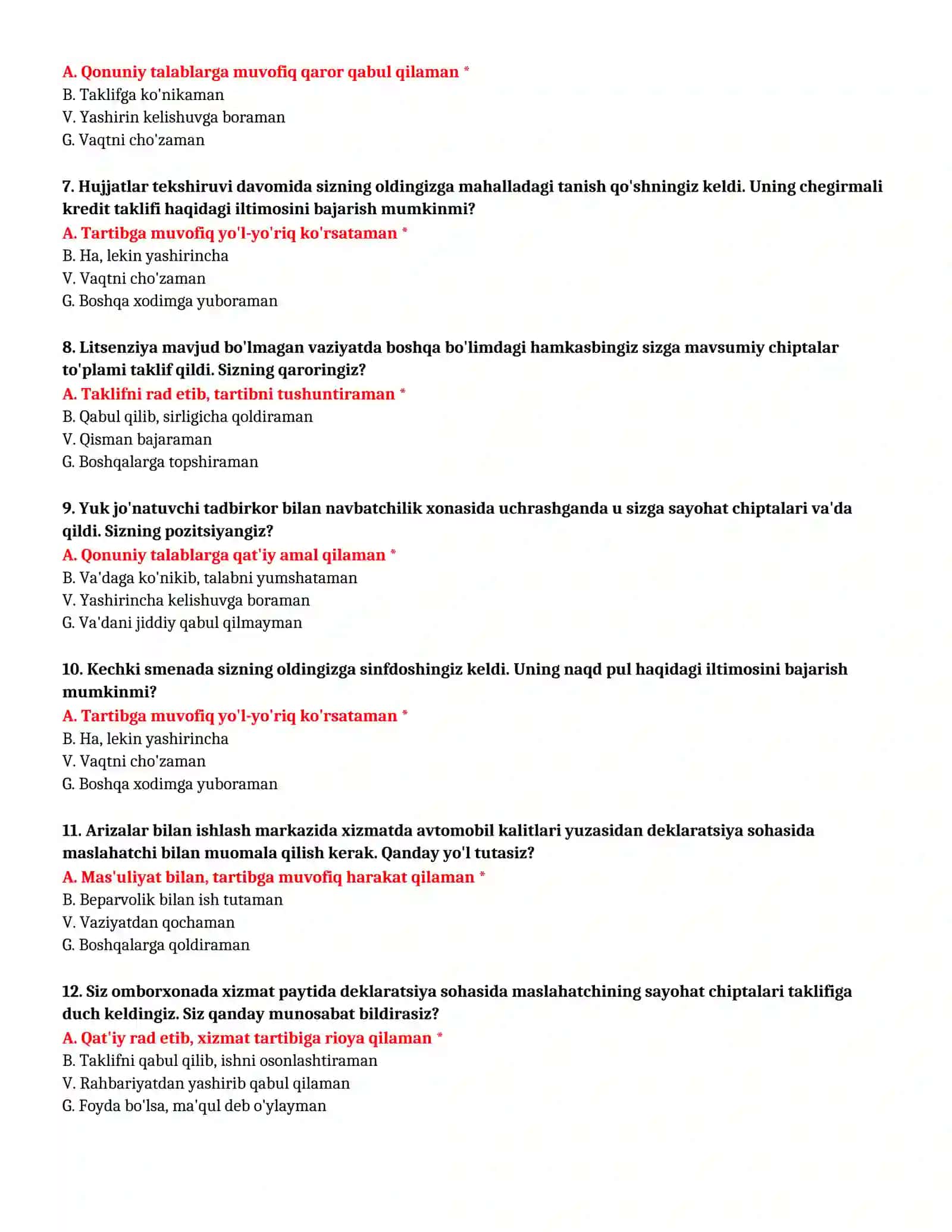 BOJXONA AKADEMIYASI - TO'LIQ TEST TO'PLAMI (№ 90) 3