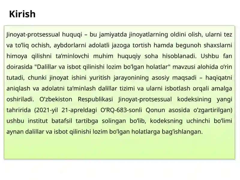 Dalillar va isbot qilinishi lozim bo’lgan holatlar 3