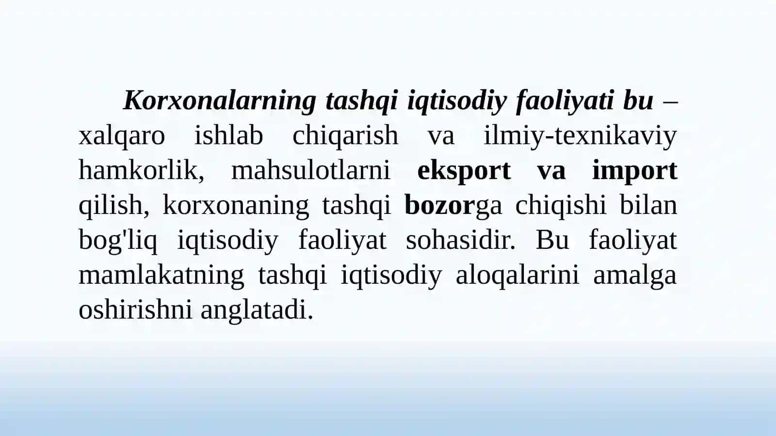 TASHQI IQTISODIY FAOLIYAT VAJAHONSAVDOSI 3