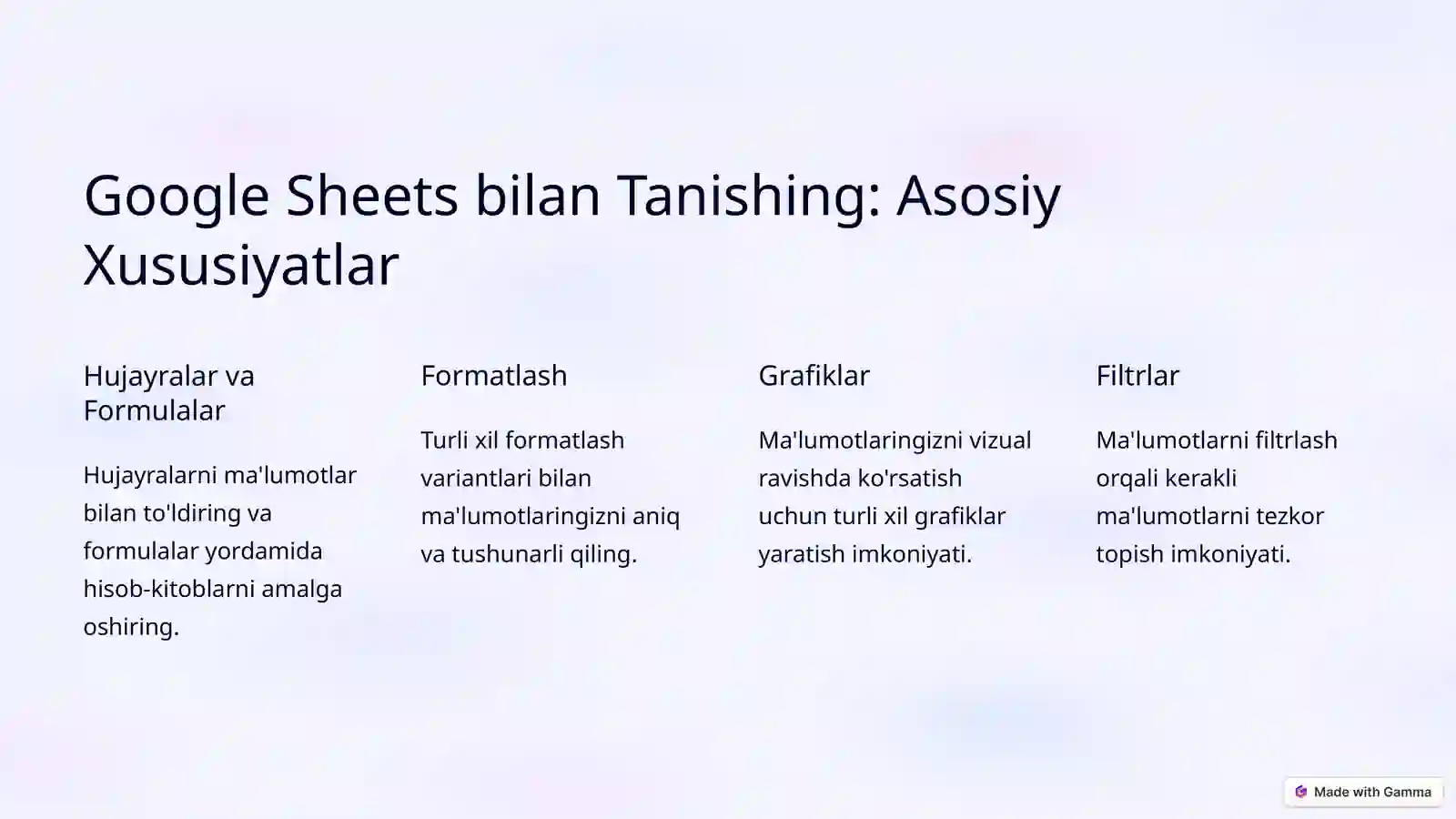 Google Sheets Imkoniyatlari 3