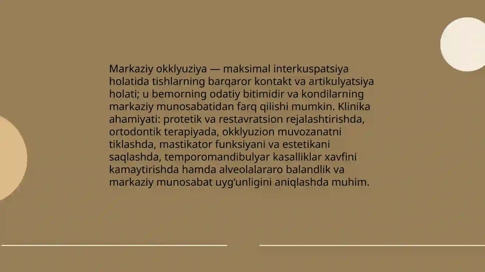 Markaziyokklyuziya, markaziy munosabat va alveolalararo balandlik tushunchalari 3