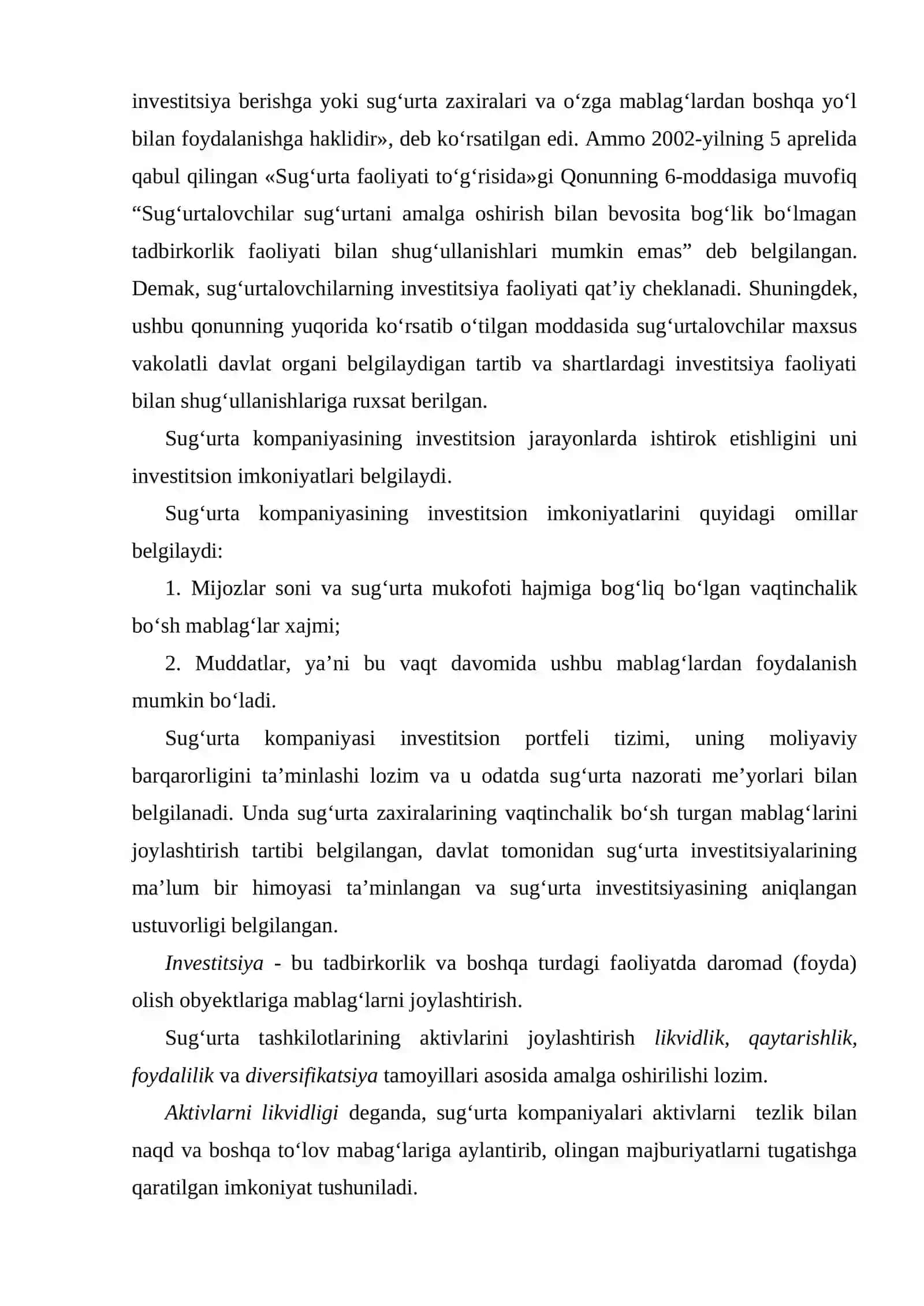 Sug‘urta kompaniyasining investitsiya faoliyati 3