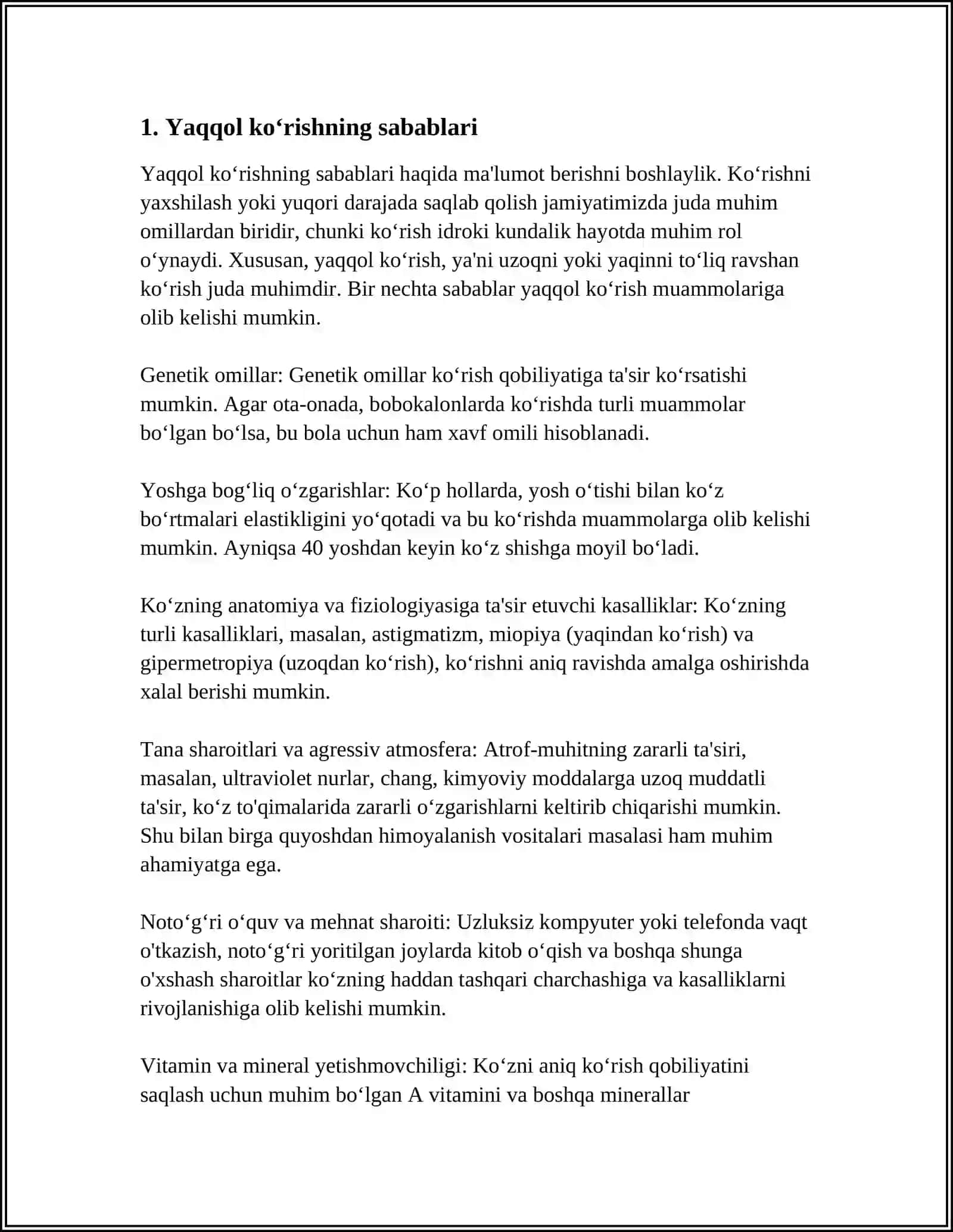KORISH VA ESHITISH ORGANLARINI XUSUSIYATLARI VA GIGIYENASI. YAQINDAN KORISH VA ULARNI OLDINI OLISH 3