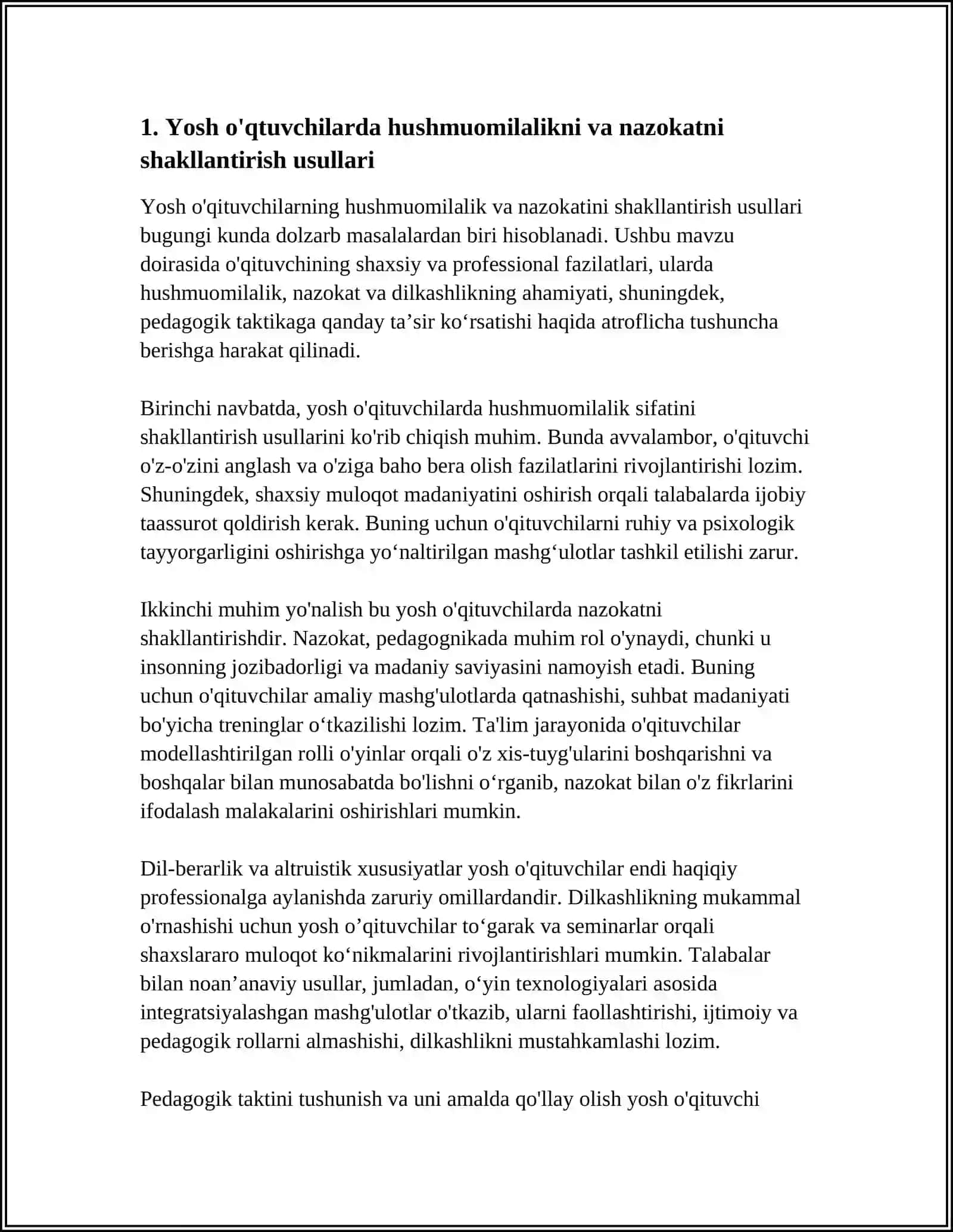 YOSH O'QTUVCHILARNING HUSHMUOMILALIGI NAZOKATI DILKASHLIGI VA PEDAGOGIK TAKTI 3