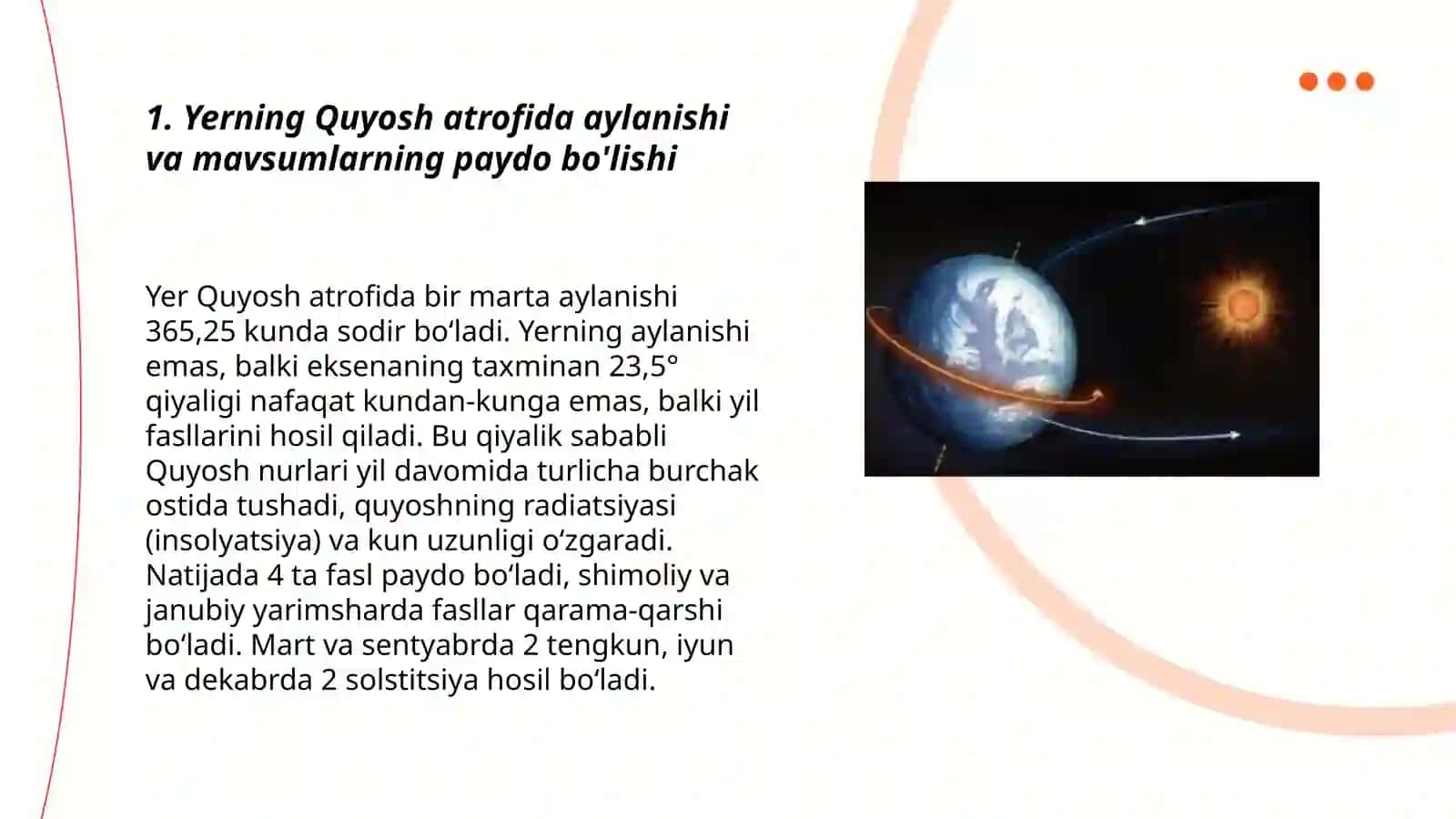 Yerning Quyosh atrofida aylanishining geografik oqibatlari 3