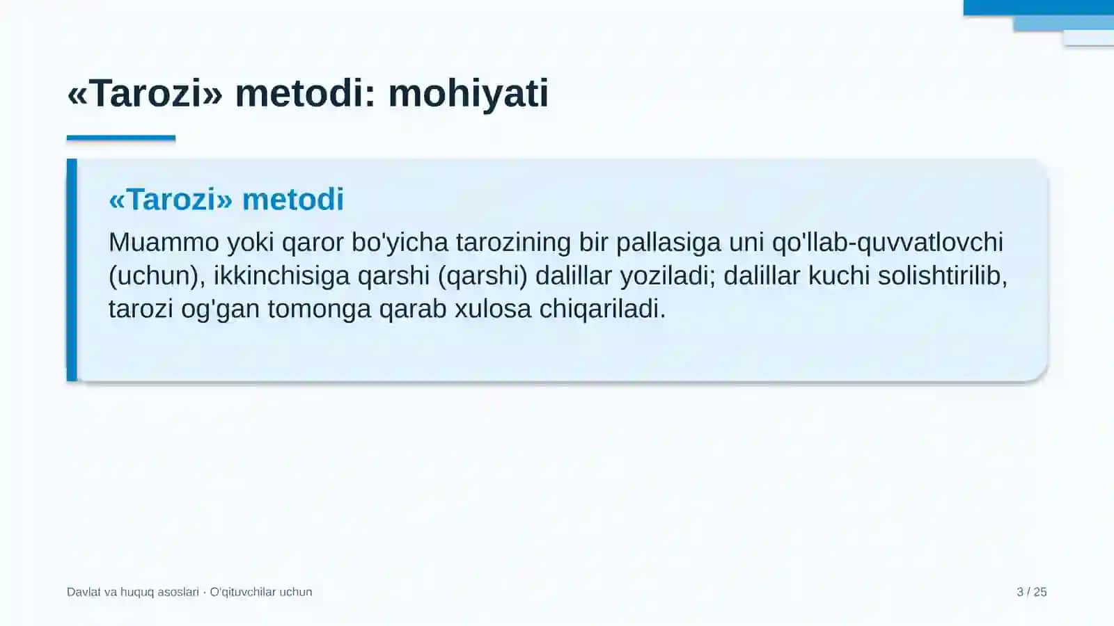 davlat va huquq asoslari darslarida tarozi metodidan foydalanish 4974 3