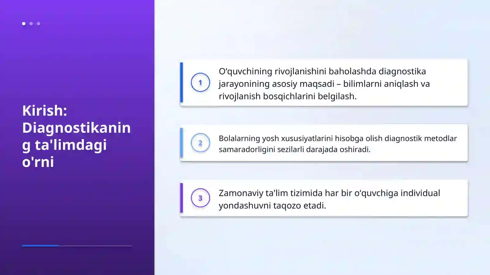 Oʻquvchilarni diagnostika qilish ularning yosh xususiyatlarini hisobga olish: asosiy talablar 3