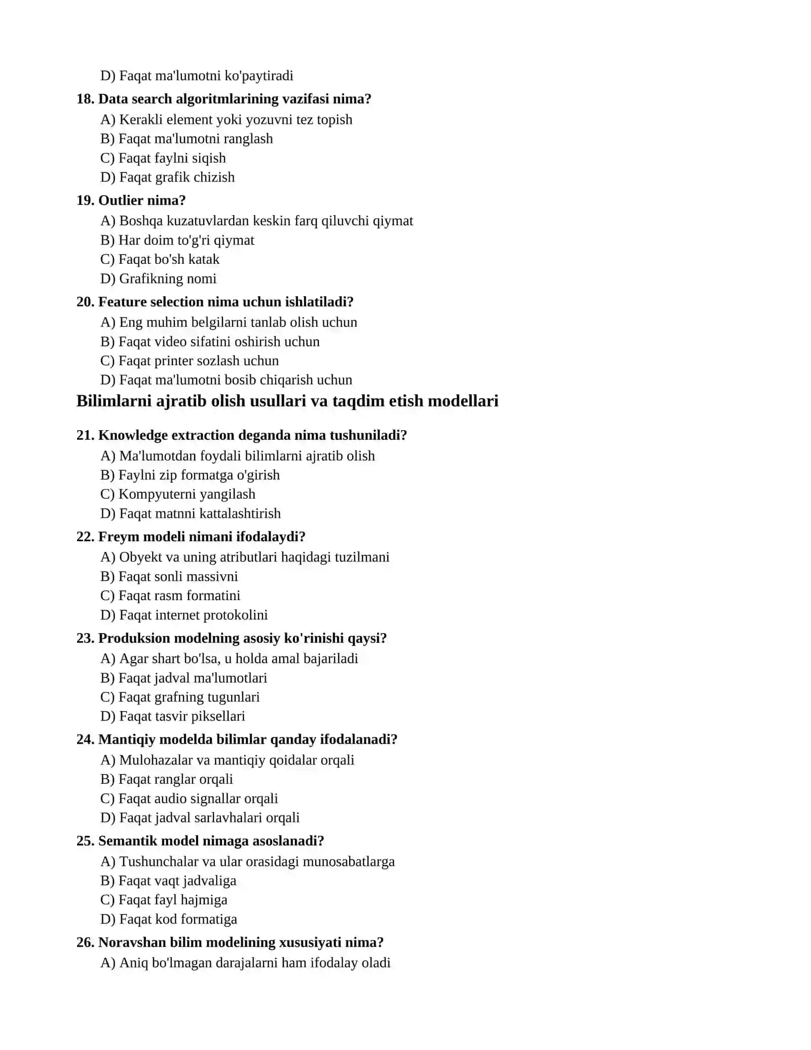 Sun'iy intellekt bo'yicha test savollari 3
