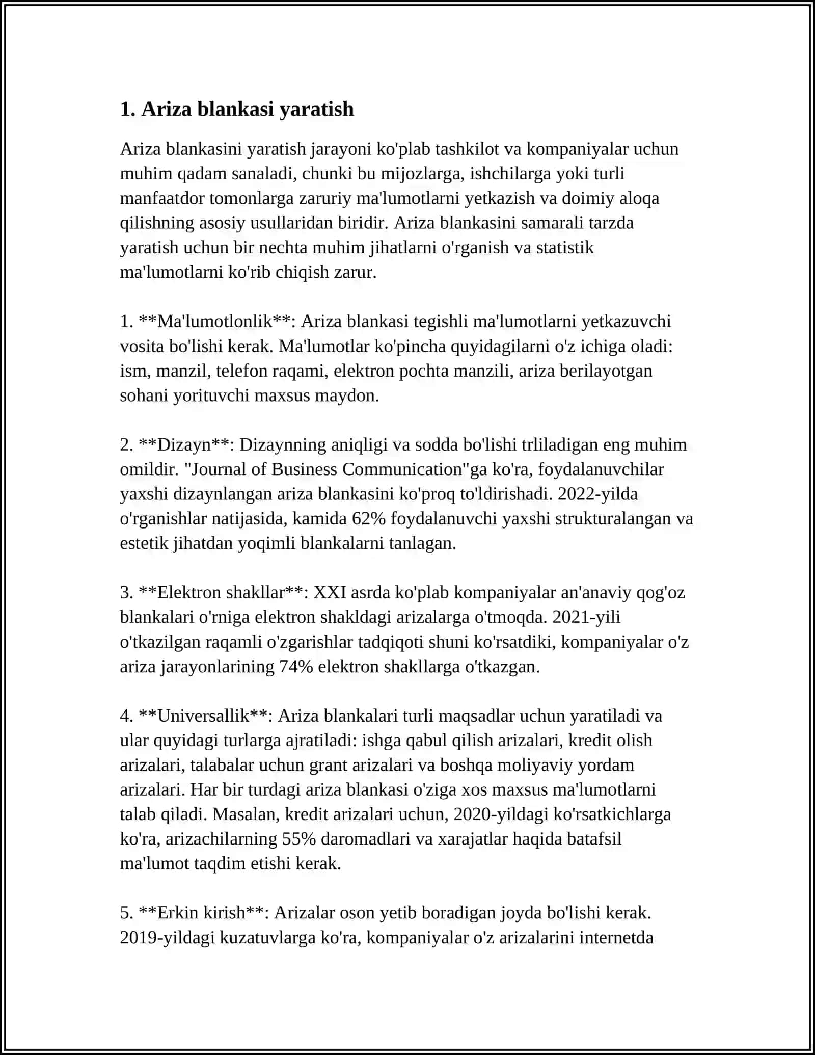 WORD MATN TAXRIRLAGICHIDA TURLI XIL BLANKALAR YARATISH (ARIZA, KASALLIK KARTASI, ANALIZLAR BLANKASI VA H.K.) 3