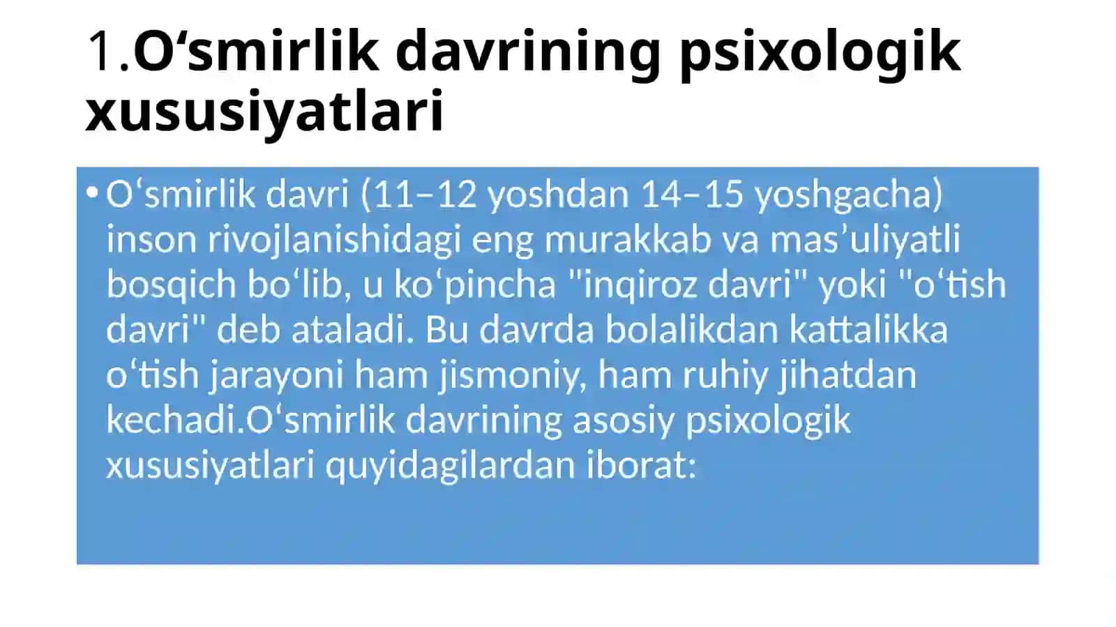 O’SMIRLIK DAVRIDAAXLOQIY ONG RIVOJLANISHI 3
