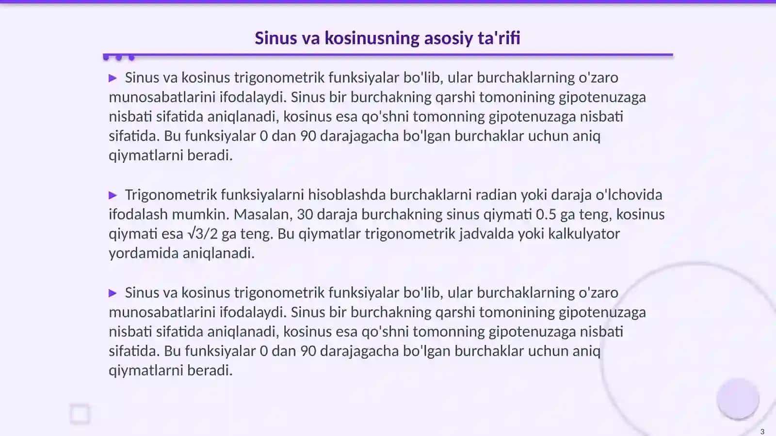 sin va kosinusning asosiy ta'rifi 3