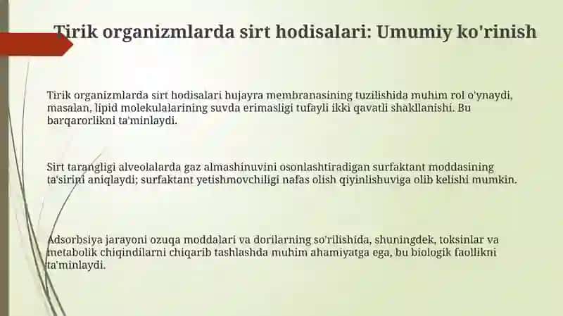 Tirik organizmlarda sirt hodisalari.Xromotografiya 3