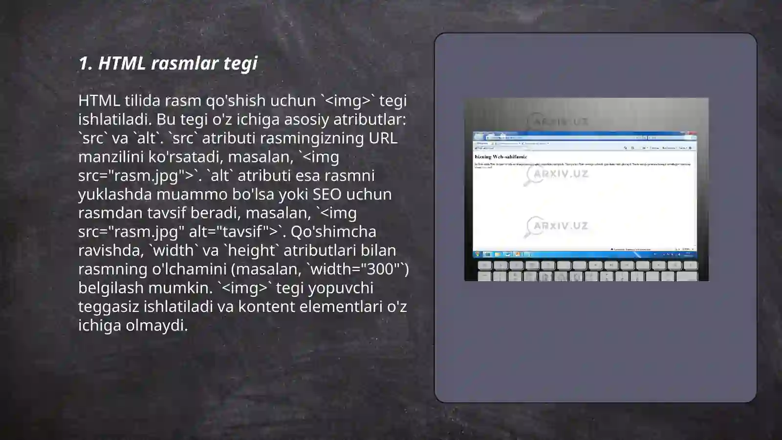 HTML tilida rasmlar hosil qilish teglari 3