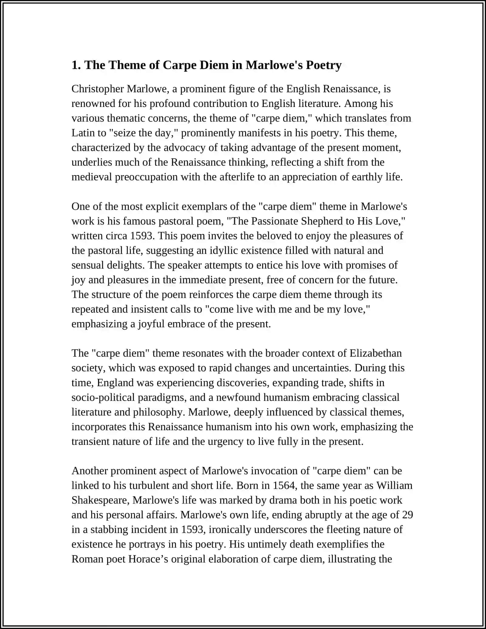 CHRISTOPHER MARLOWE'S "CARPE DIEM POETRY" 3