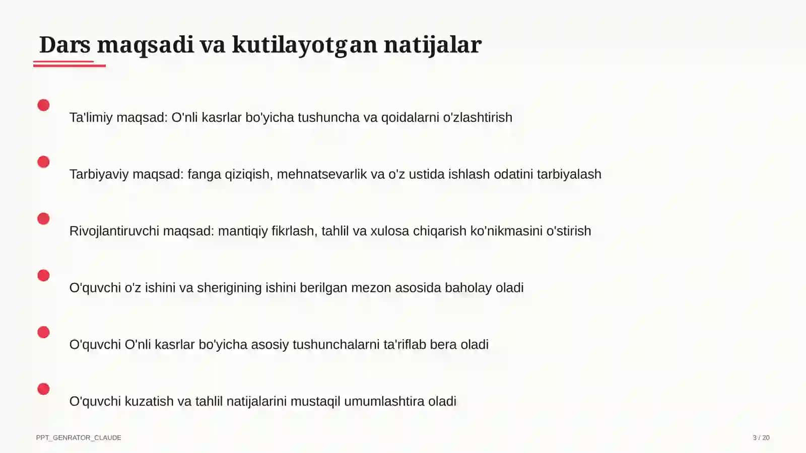 O'nli kasrlar (5-sinf) 3