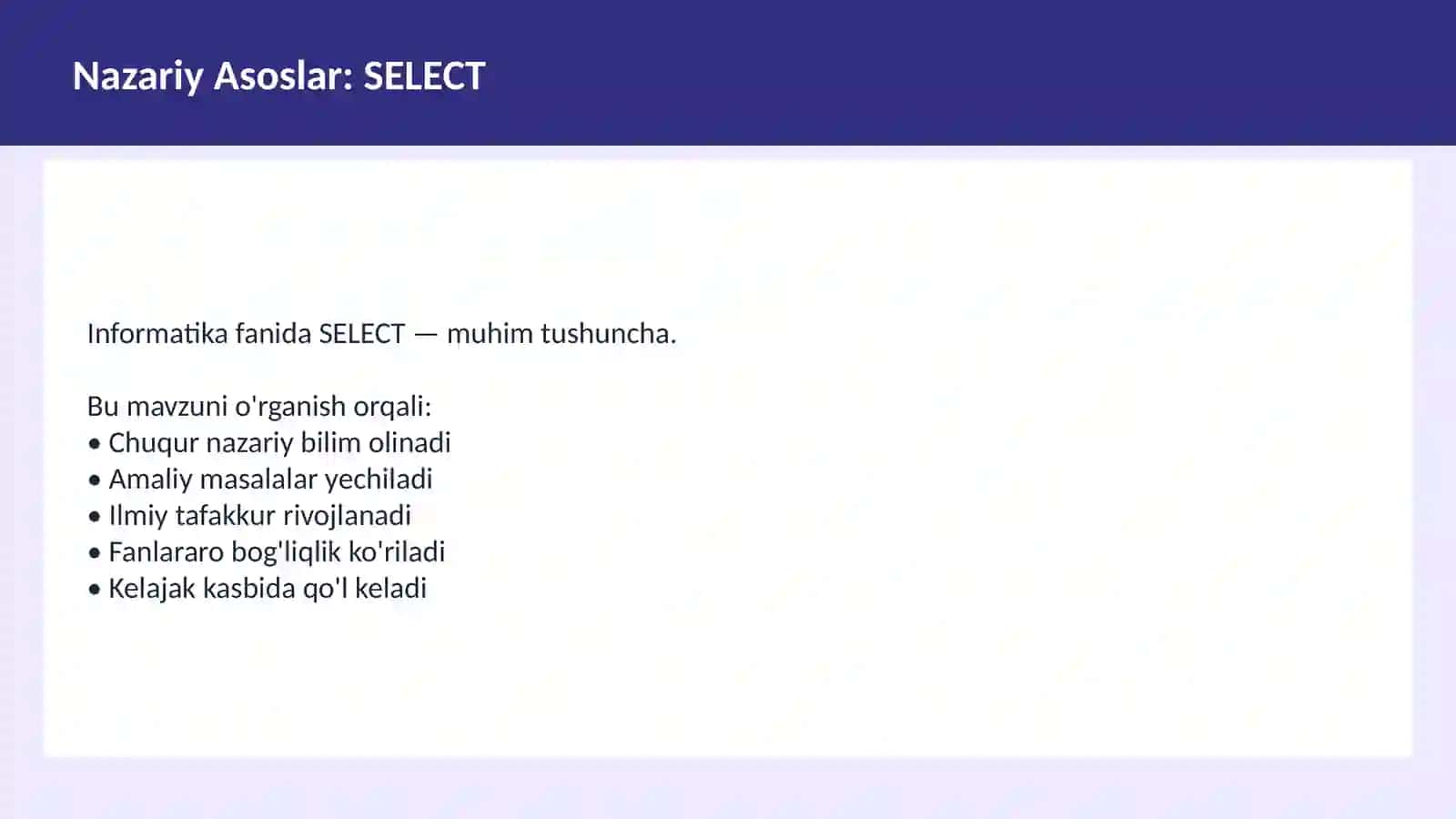O'qituvchilar va talabalar uchun dars ishlanma 3