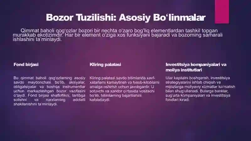 Qimmat Baholi Qogʻozlar Bozori: Tuzilishi, Funksiyalari va Mexanizmlari 3