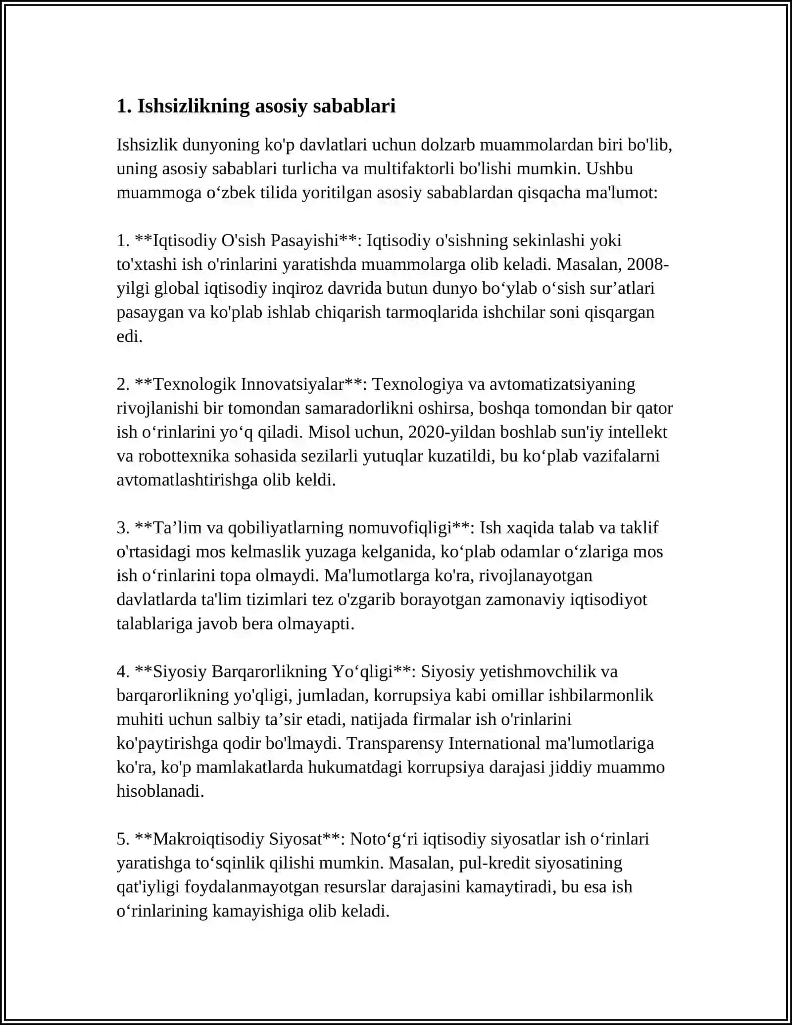 O'ZBEKISTON RESPUBLIKASIDA ISHSIZLIKNING ÓZIGA XOS XUSUSIYATLARI 3