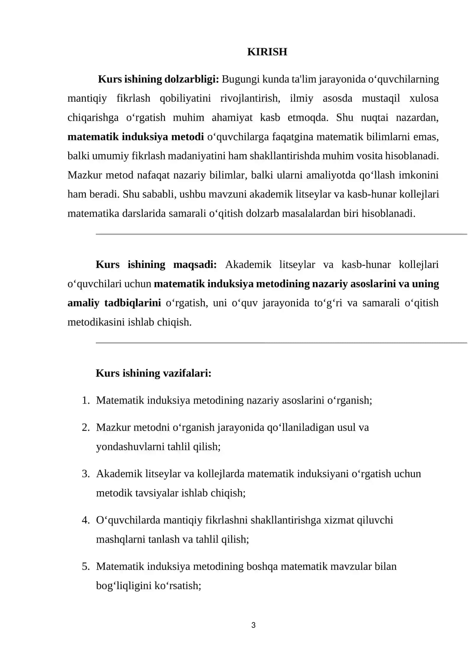 "Akademik litseylar va kasb-hunar kollejlarida Matematik induksiya metodi va uning tadbiqlari mavzusini o'qitish metodikasi" 3