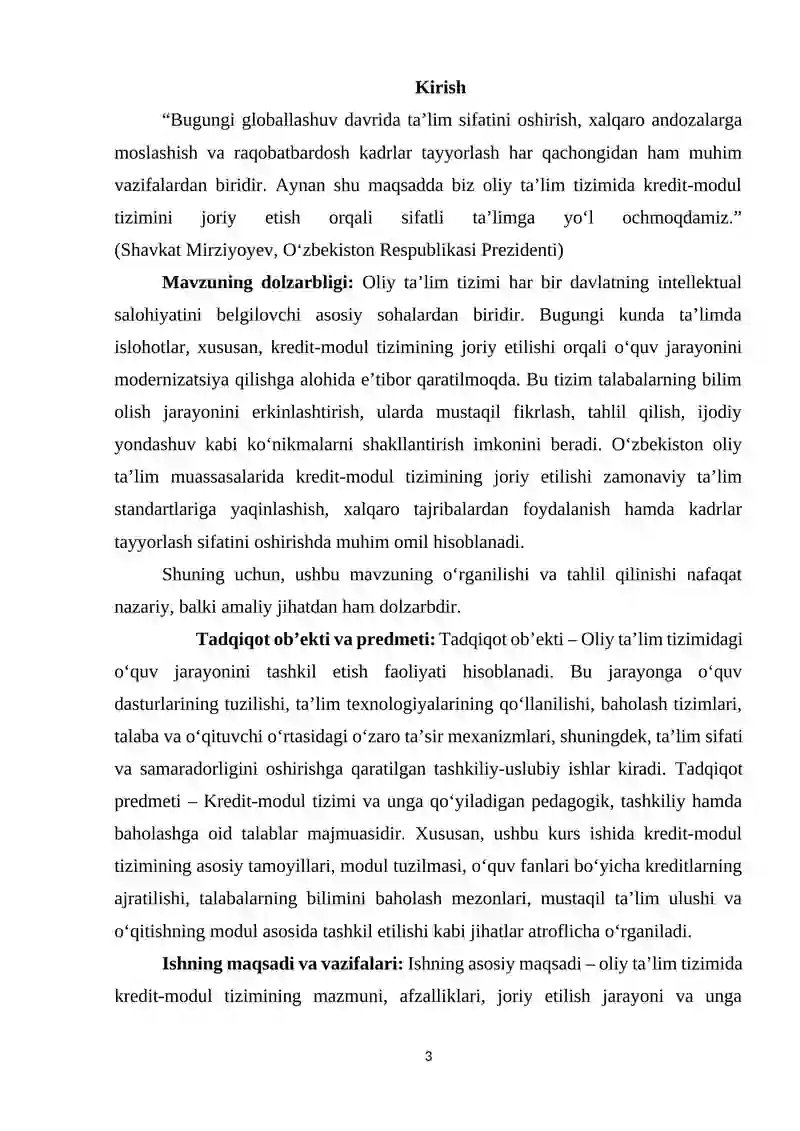 "Kredit modul tizimi va unga qo'qiladigan talablar" 3