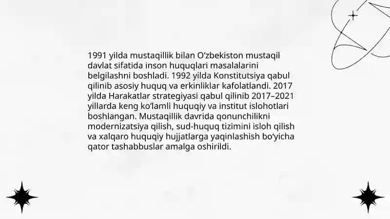 O'zbekistonda inson huquqlari va erkinliklari kafolatining yaratilishi 3