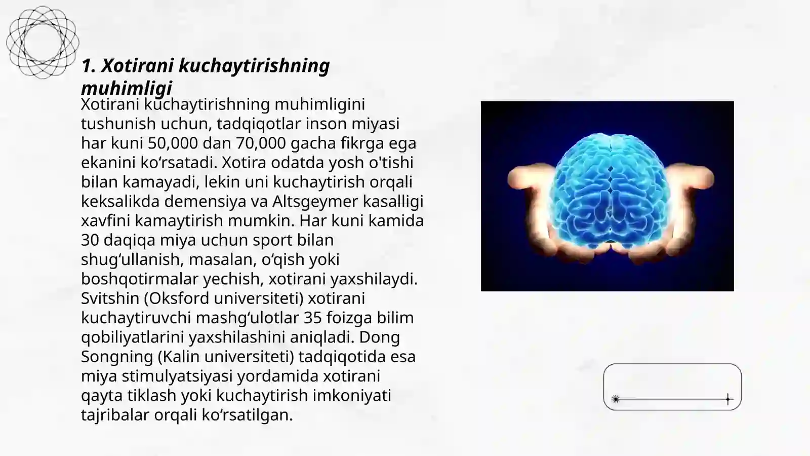 Xotira: malumotlarni mustahkamlash yoʻllari, usullari, vositalari 3
