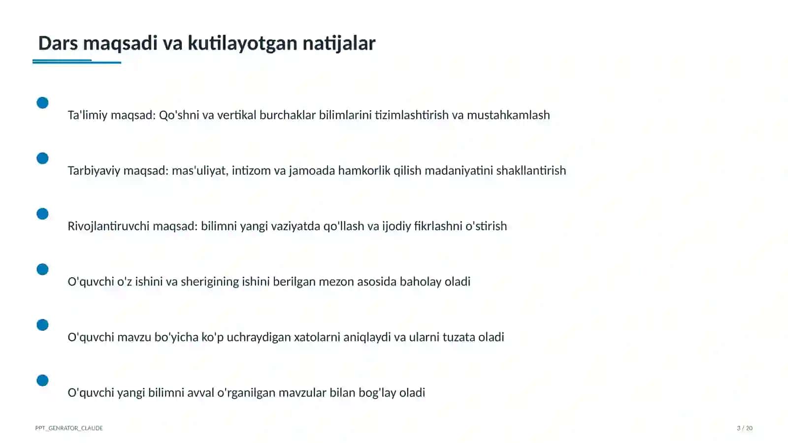 Qo'shni va vertikal burchaklar (7-sinf) 3