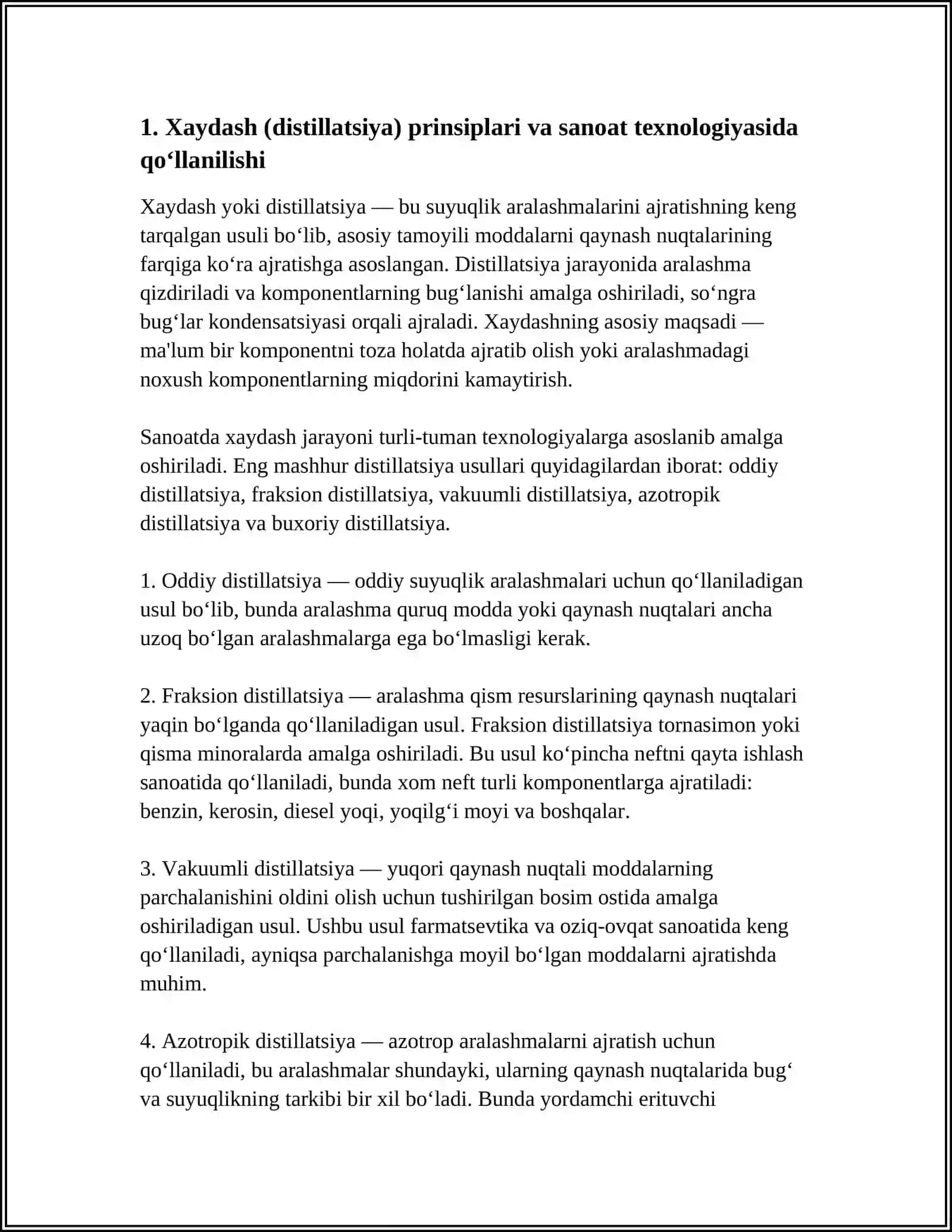 XAYDASH, CHO’KMA XOSIL QILISH, EKSTRAKSIYA, XROMATOGRAFIYA AJRATISH USULLARINI TEXNALOGIYADA QO’LLANILISHI 3