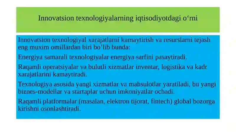 Innovatsion texnologiyalarning iqtisodiyotdagi o‘rni 3