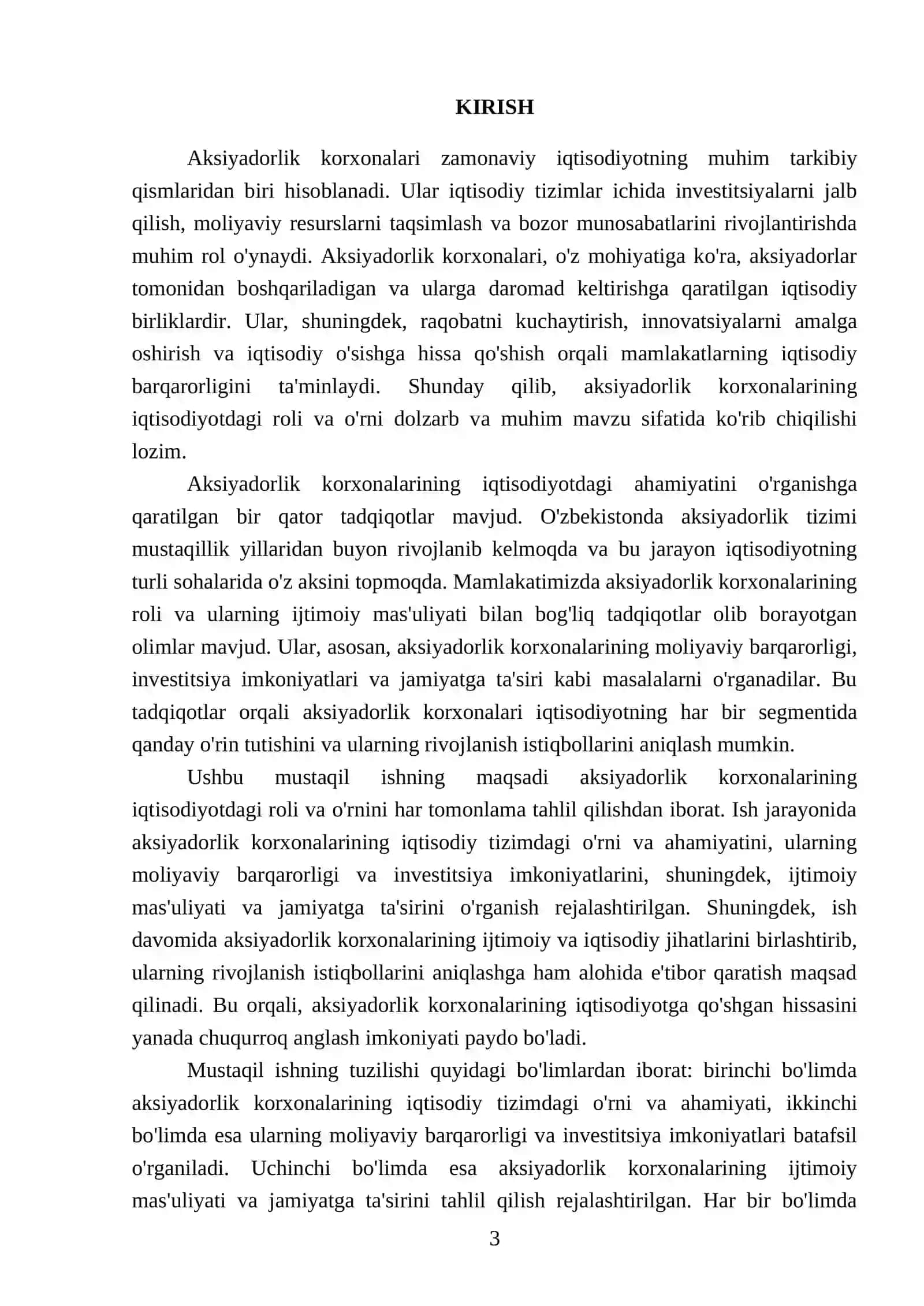 Mavzu: Aksiyadorlik korxonalarining iqtisodiyotdagi roli va orni 3