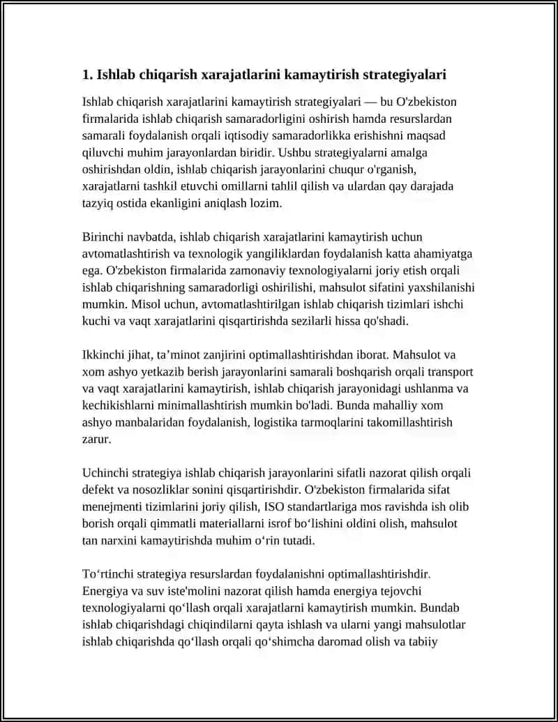 O'ZBEKISTON FIRMALARIDA ISHLAR CHIQARISH HARAJATLARNI BOSHQARISH STRATEGIYALARI 3