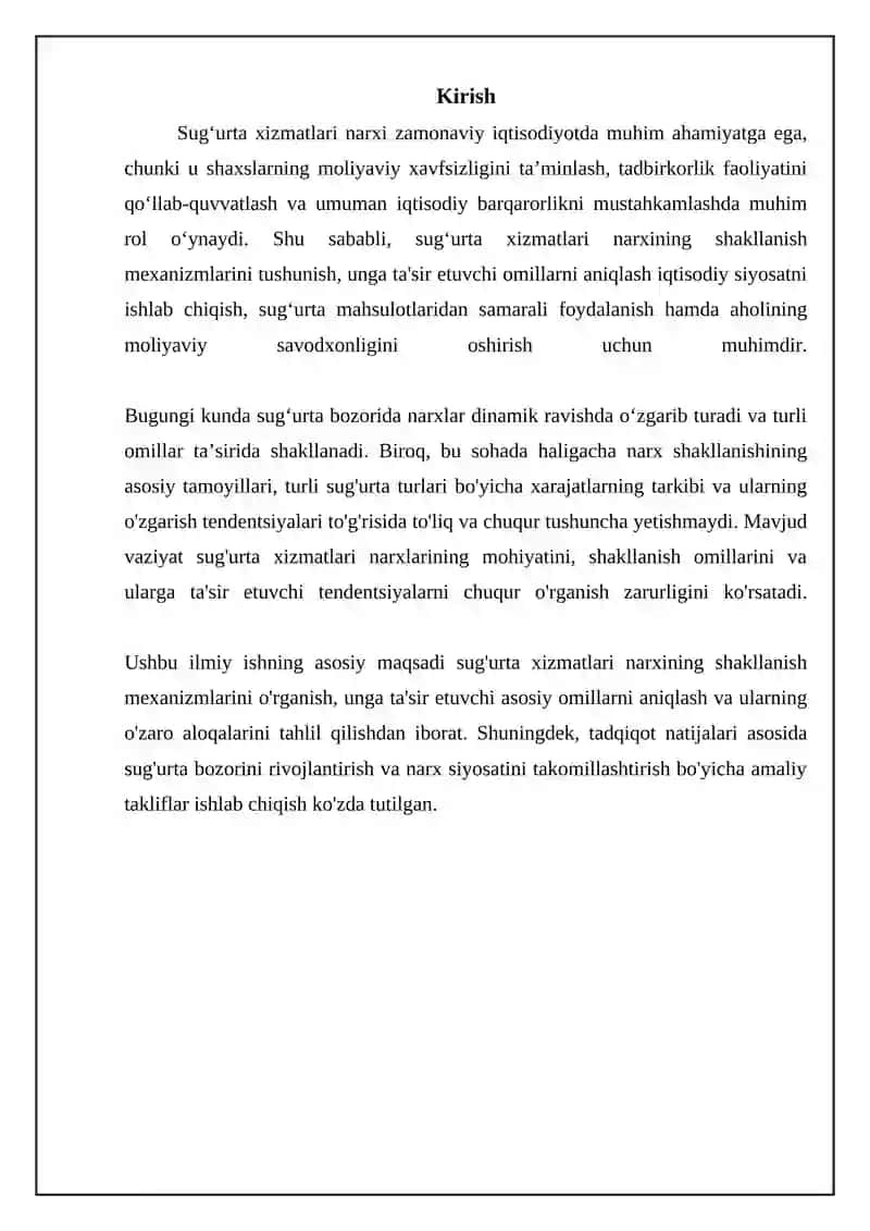 Sug'urta xizmatlari narxi: Umumiy tushuncha va shakllanish mexanizmi 3