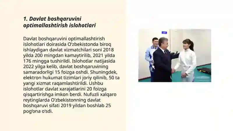 Yangi Oʻzbekistonda Prezident Sh. M.Mirziyoyev rahbarligi va tashabbusi ostida amalga oshirilayotgan islohotlar 3