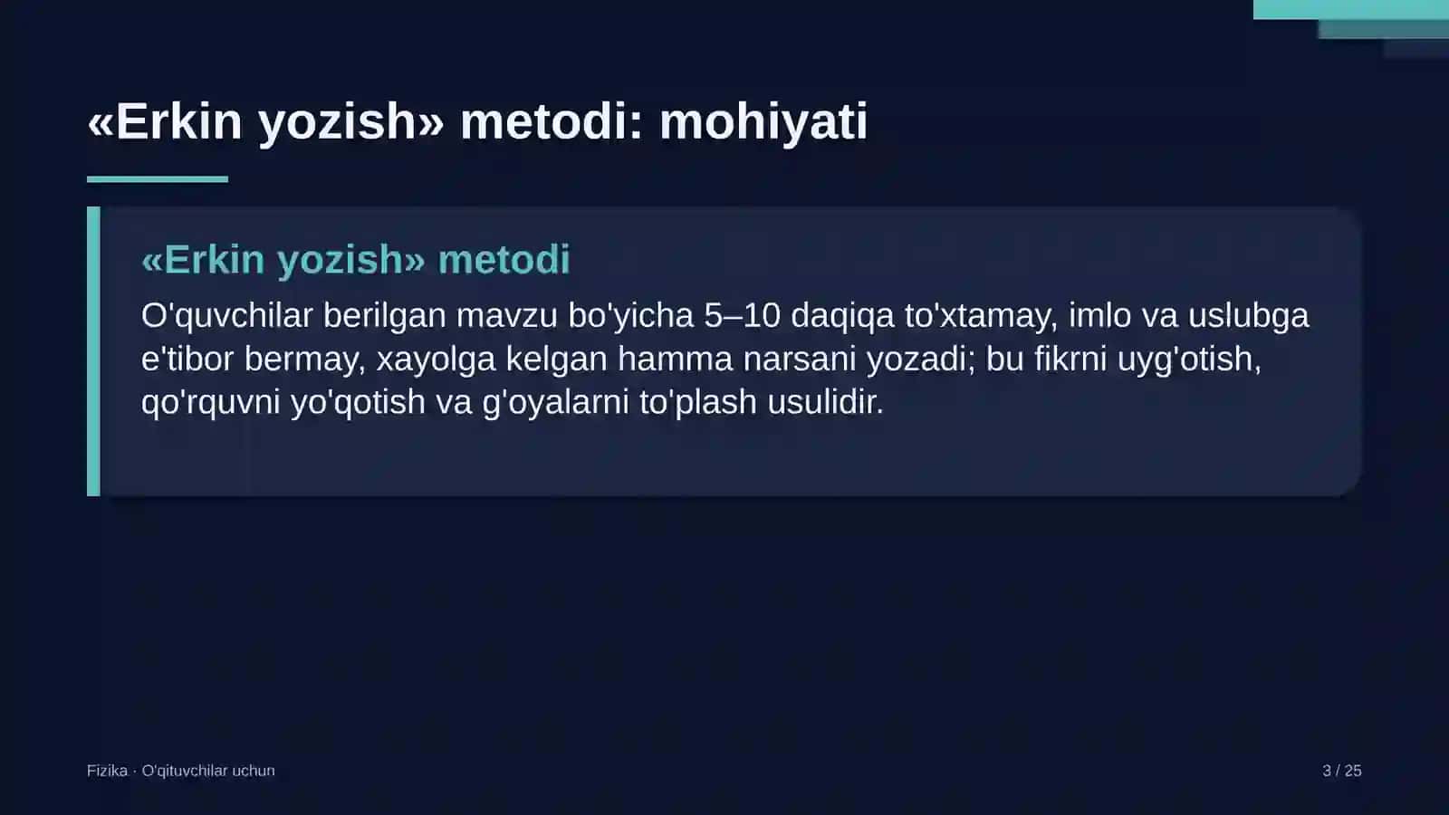 fizika darslarida erkin yozish metodidan foydalanish 9491 3