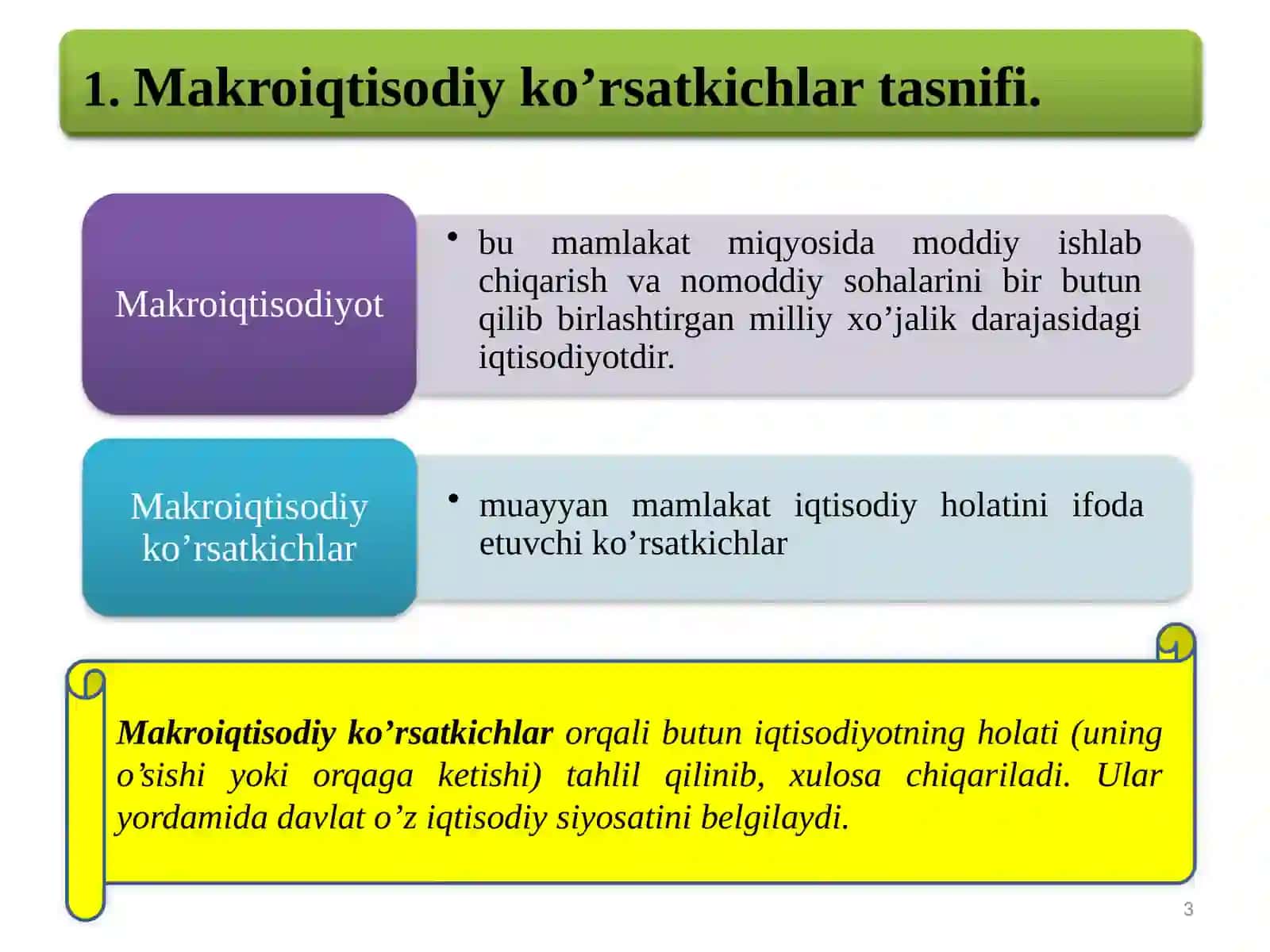 Mamlakat iqtisodiyotini ifodalovchi iqtisodiy ko‘rsatkichlar 3
