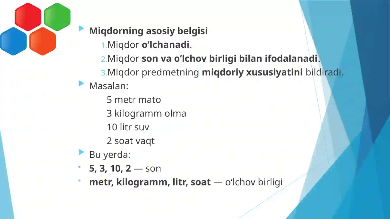 Miqdorlar va ularning birliklarini o‘rgatish metodikasi 3