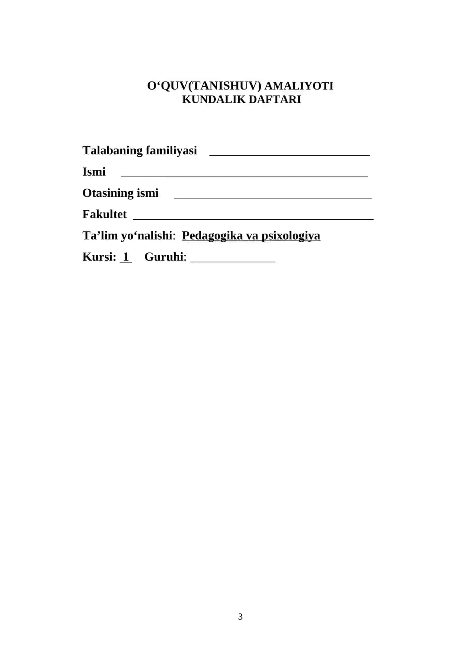 O‘QUV (TANISHUV) AMALIYOTI KUNDALIGI 3