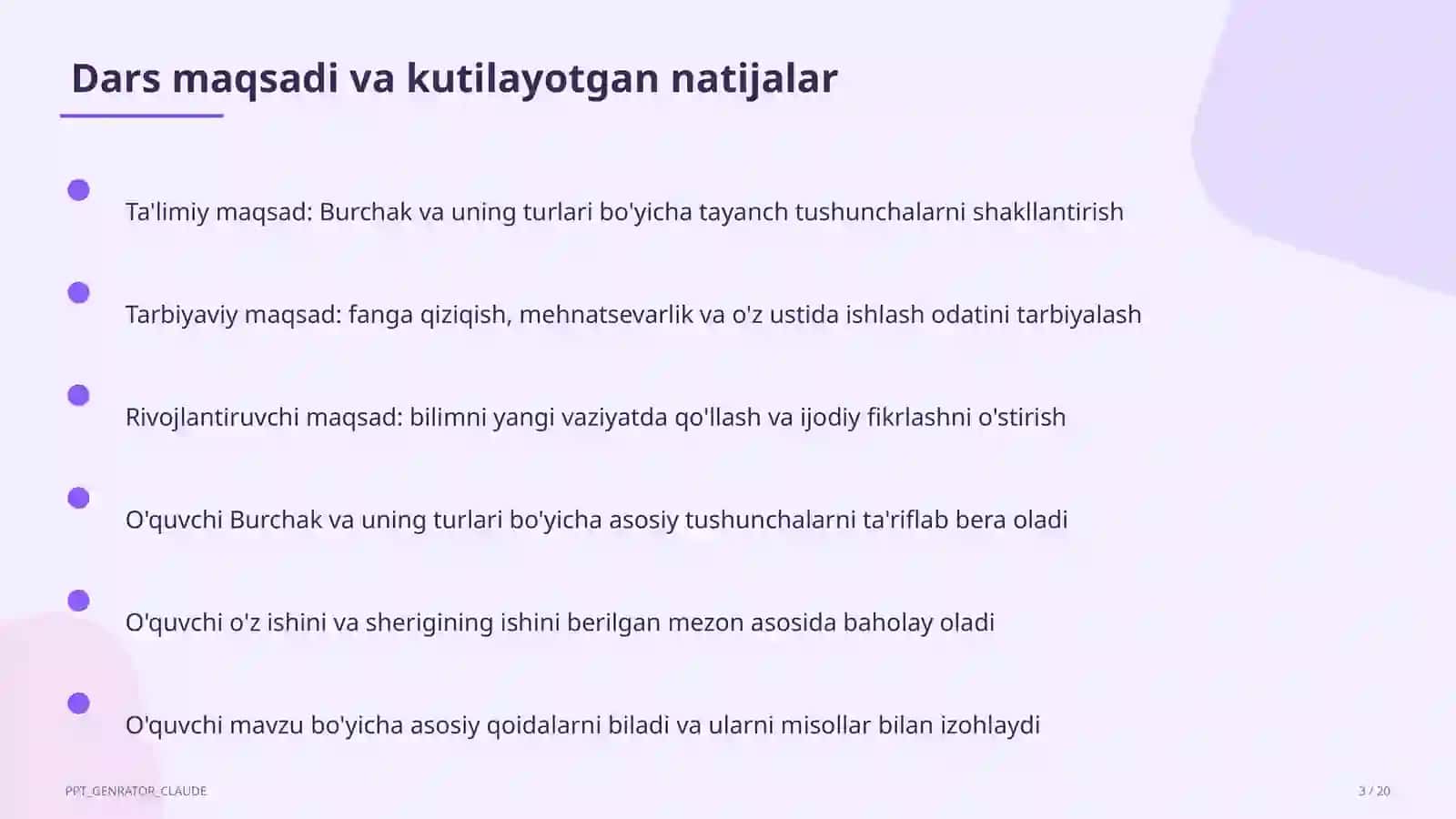 Burchak va uning turlari (4-sinf) 3