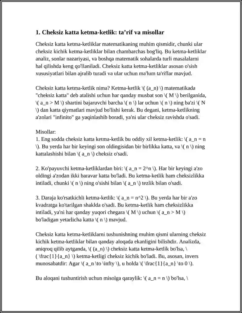 CHEKSIZ KATTA KETMA-KETLIKLAR, ULARNING CHEKSIZ KICHIK KETMA-KETLIKLAR BILAN ALOQASI 3