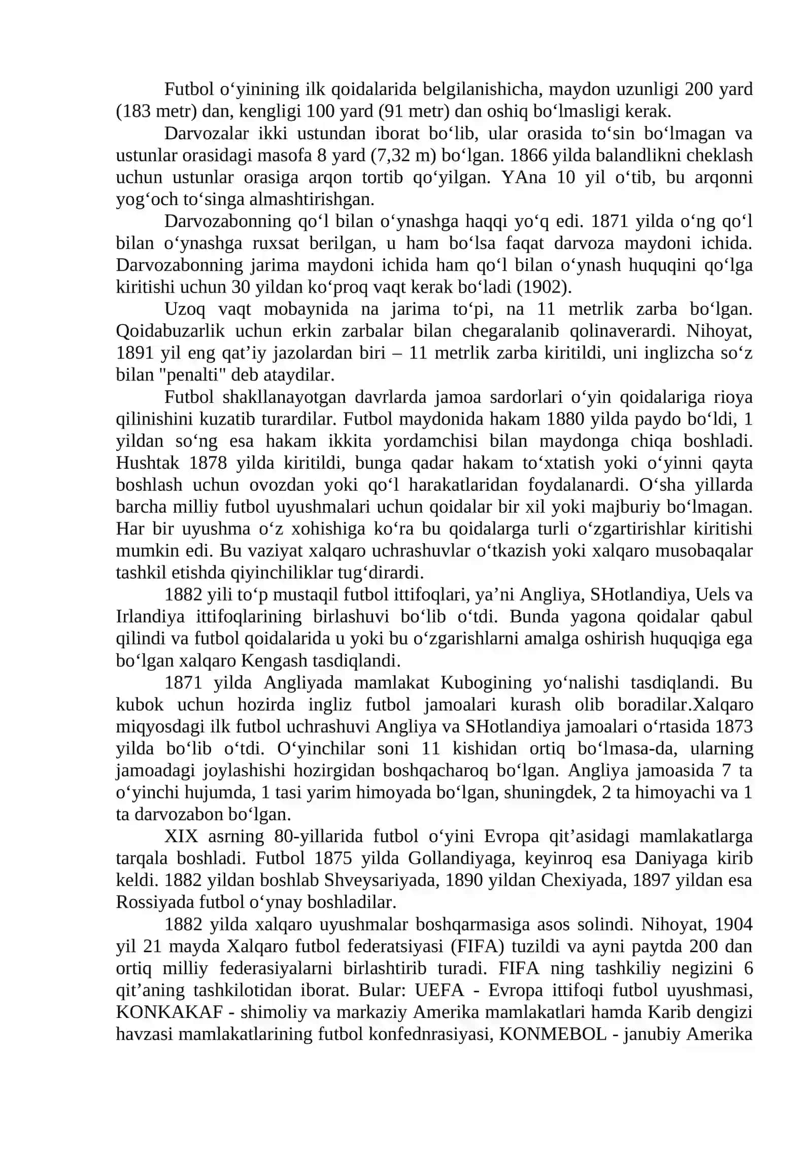 Futbol oʻyinining kelib chiqishi, qoidalari va rivojlanishi tarixi, o‘yin texnikasi va taktikasining tasnifi 3