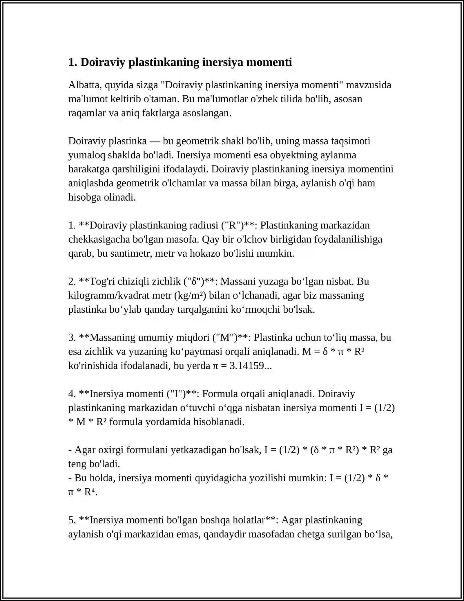 TURLI SHAKLDAGI JISMLARNING INERSIYA MOMENTLARINI HISOBLASH 3