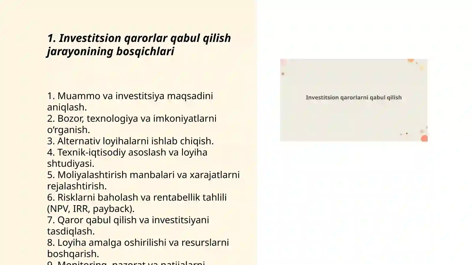 Investitsion qarorlar qabul qilish jarayoni 3