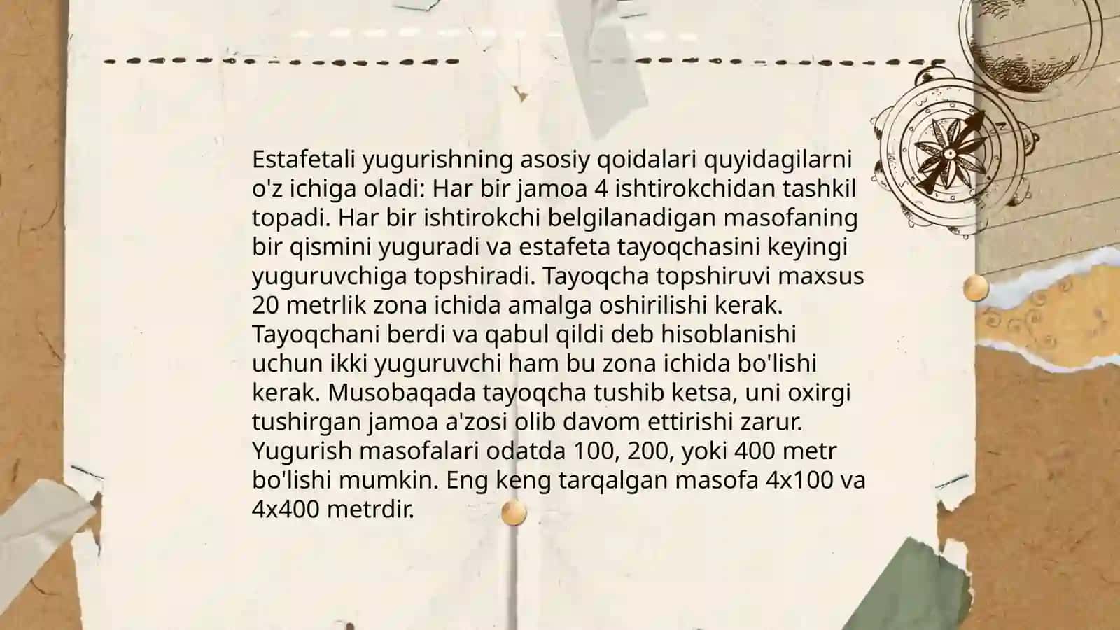 Estafetali yugurish turlar texnikasini oʻrgatish (4x400 metr) 3