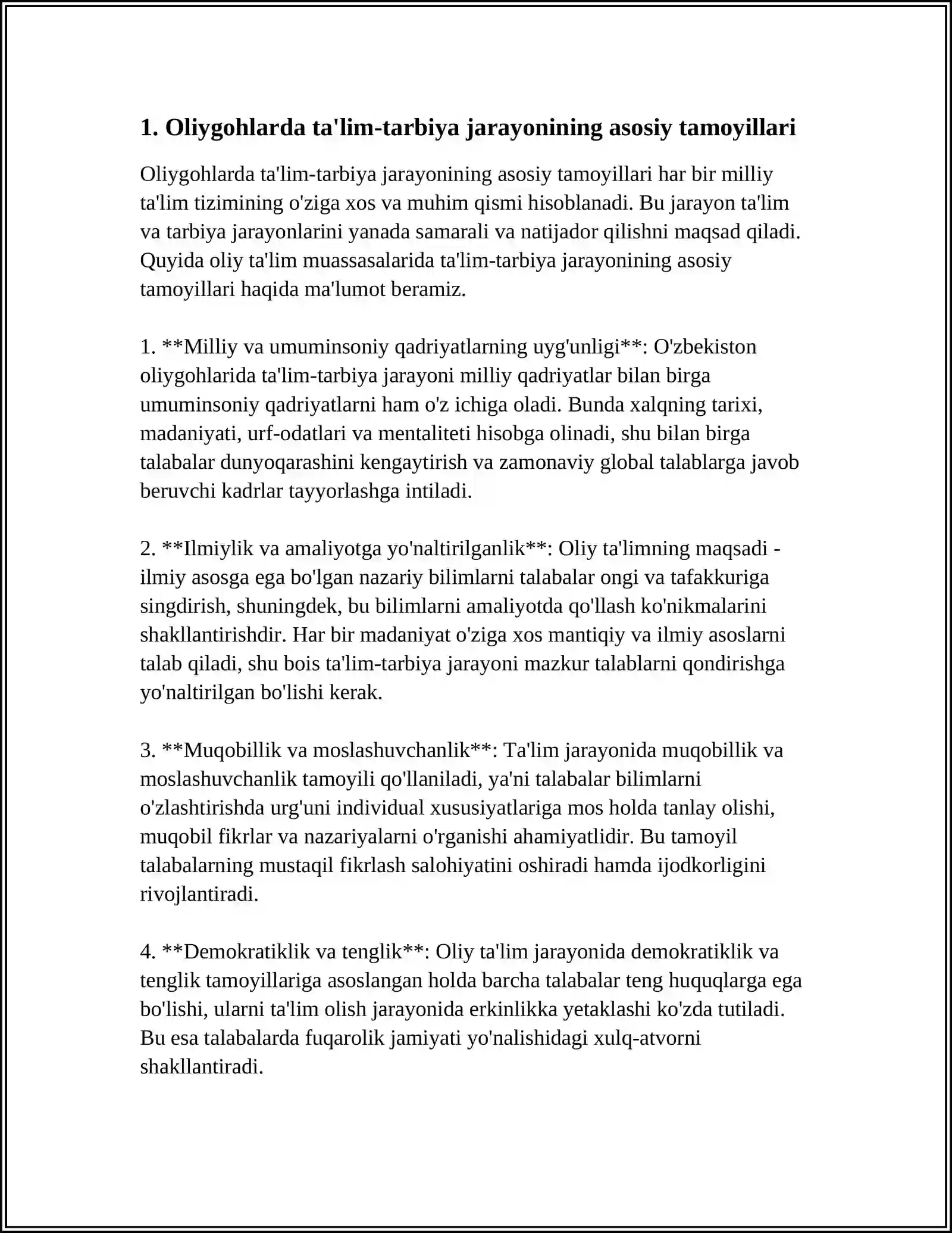 OLIY TA’LIM TIZIMIDA TA’LIM-TARBIYA JARAYONINI TASHKIL ETISHNING KONSEPTUAL ASOSLARI 3
