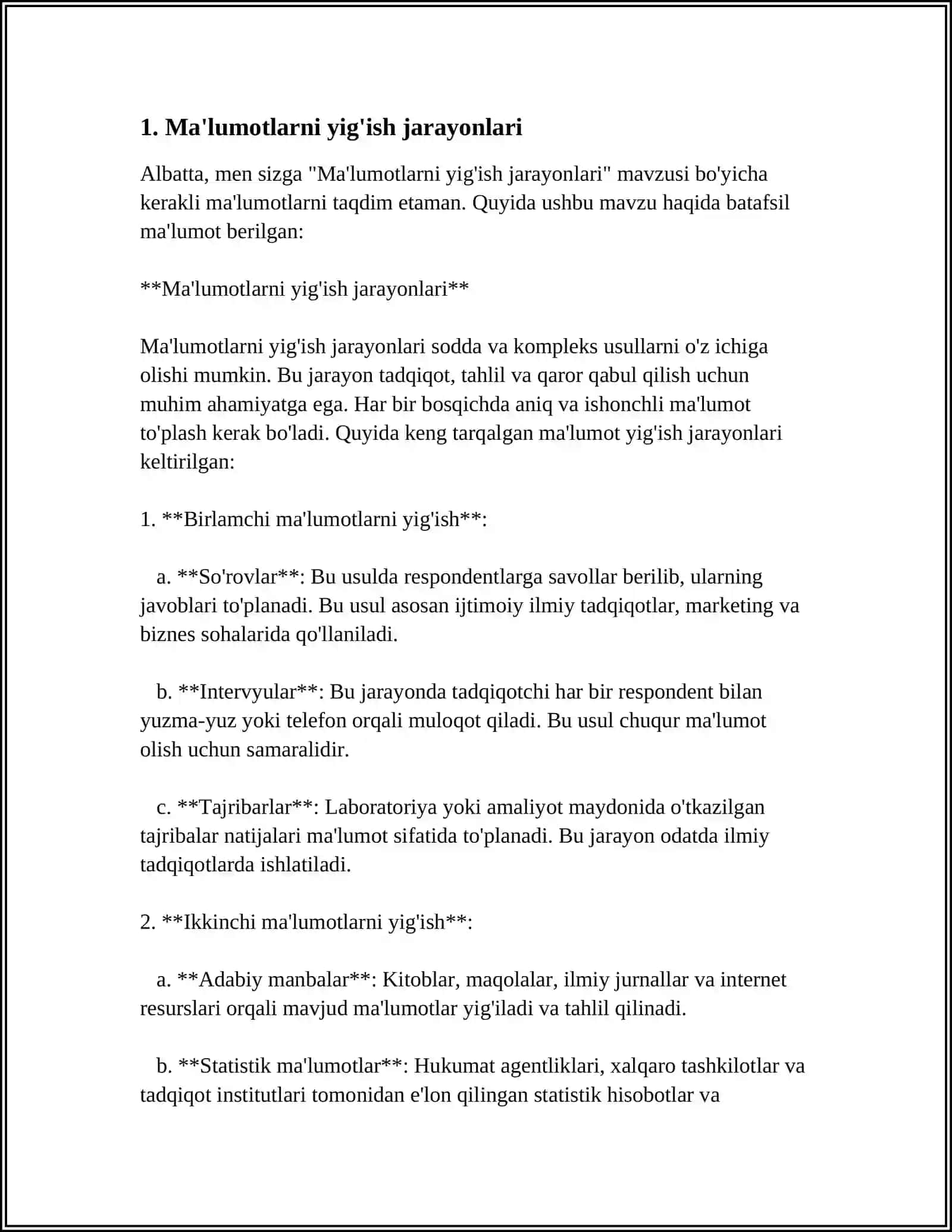 MIQDORIY MA'LUMOTLARNI YIG‘ISH VA ULARNI QO‘LLASH TEXNALOGIYASI 3